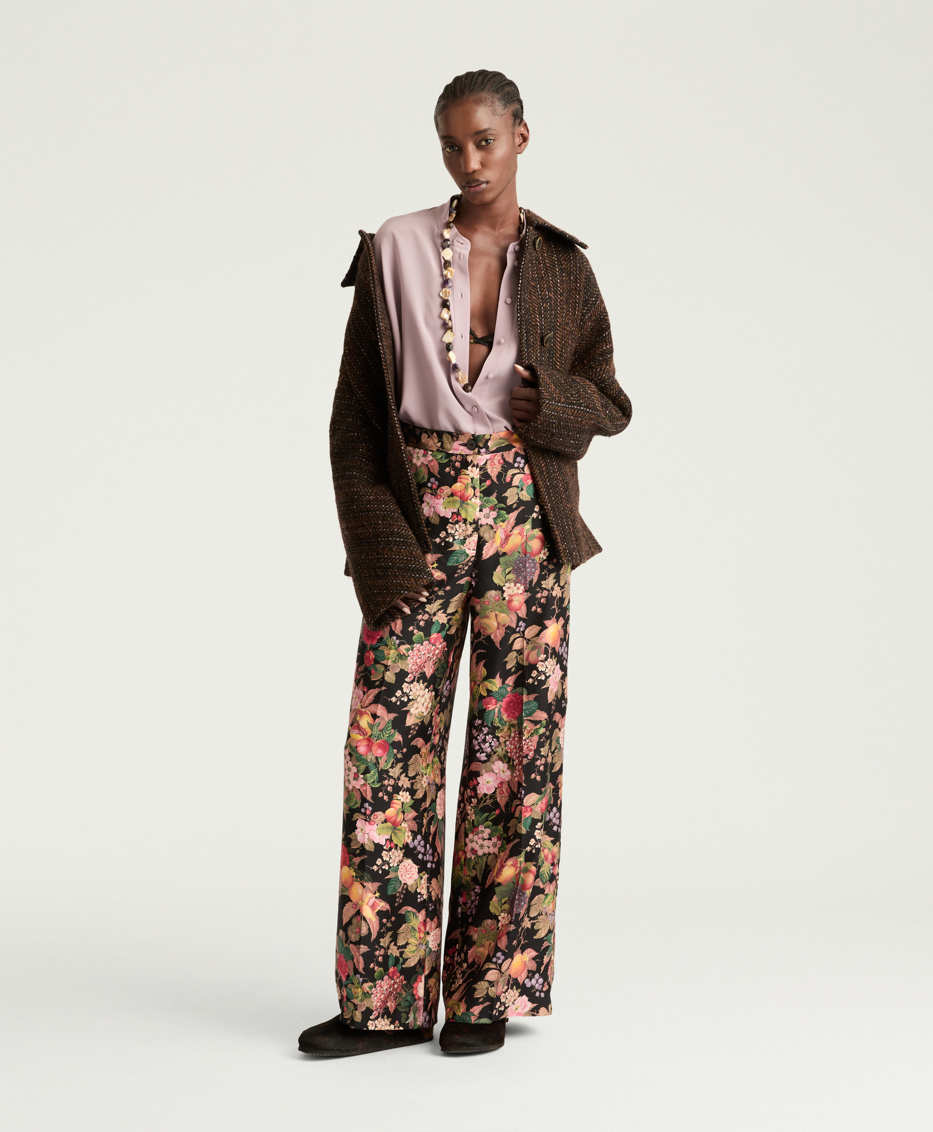 PANTALON COCOS EN TWILL DE SOIE IMPRIMÉ - MULTICOLORE NOIR - Momonì