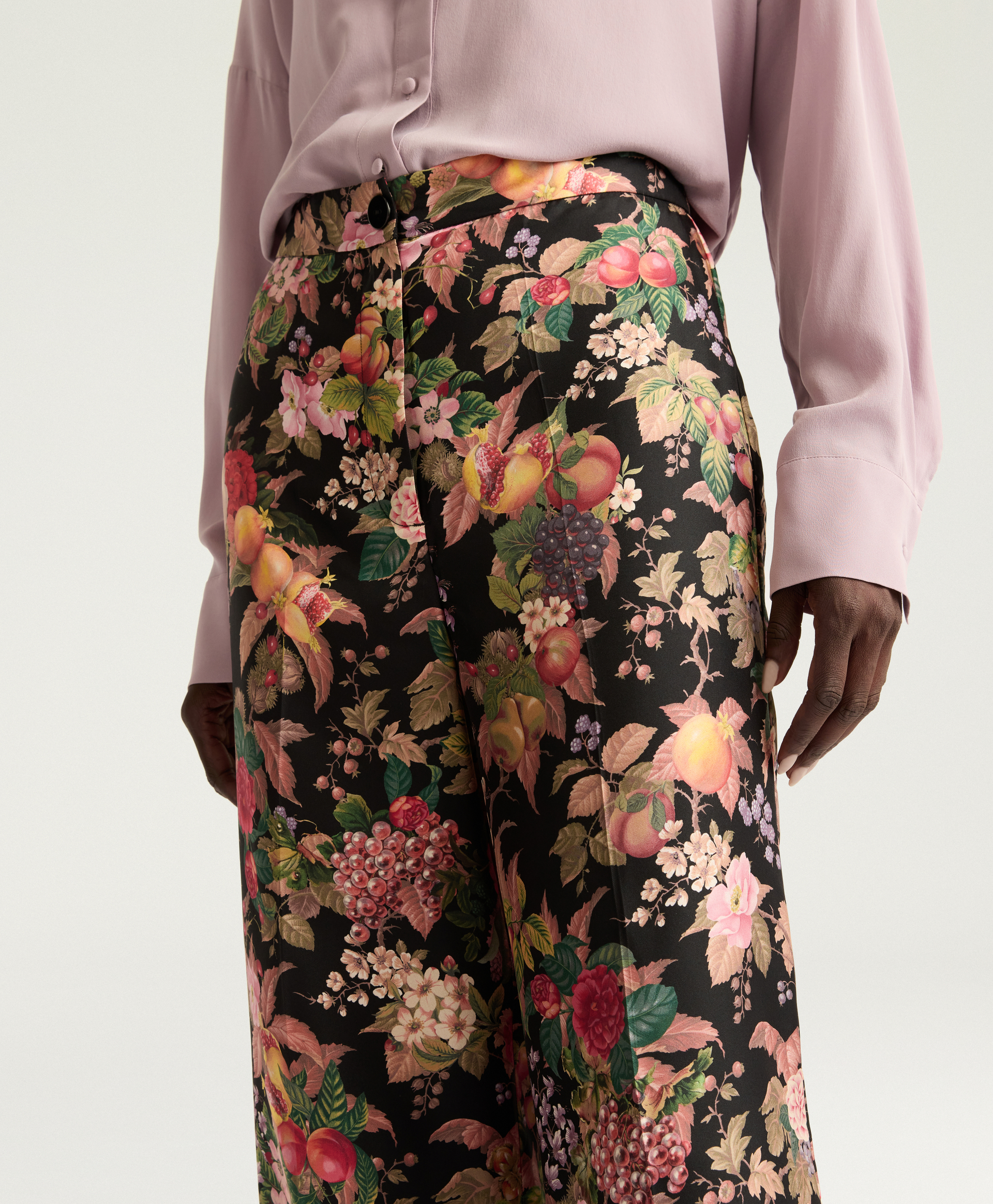 PANTALON COCOS EN TWILL DE SOIE IMPRIMÉ - MULTICOLORE NOIR - Momonì