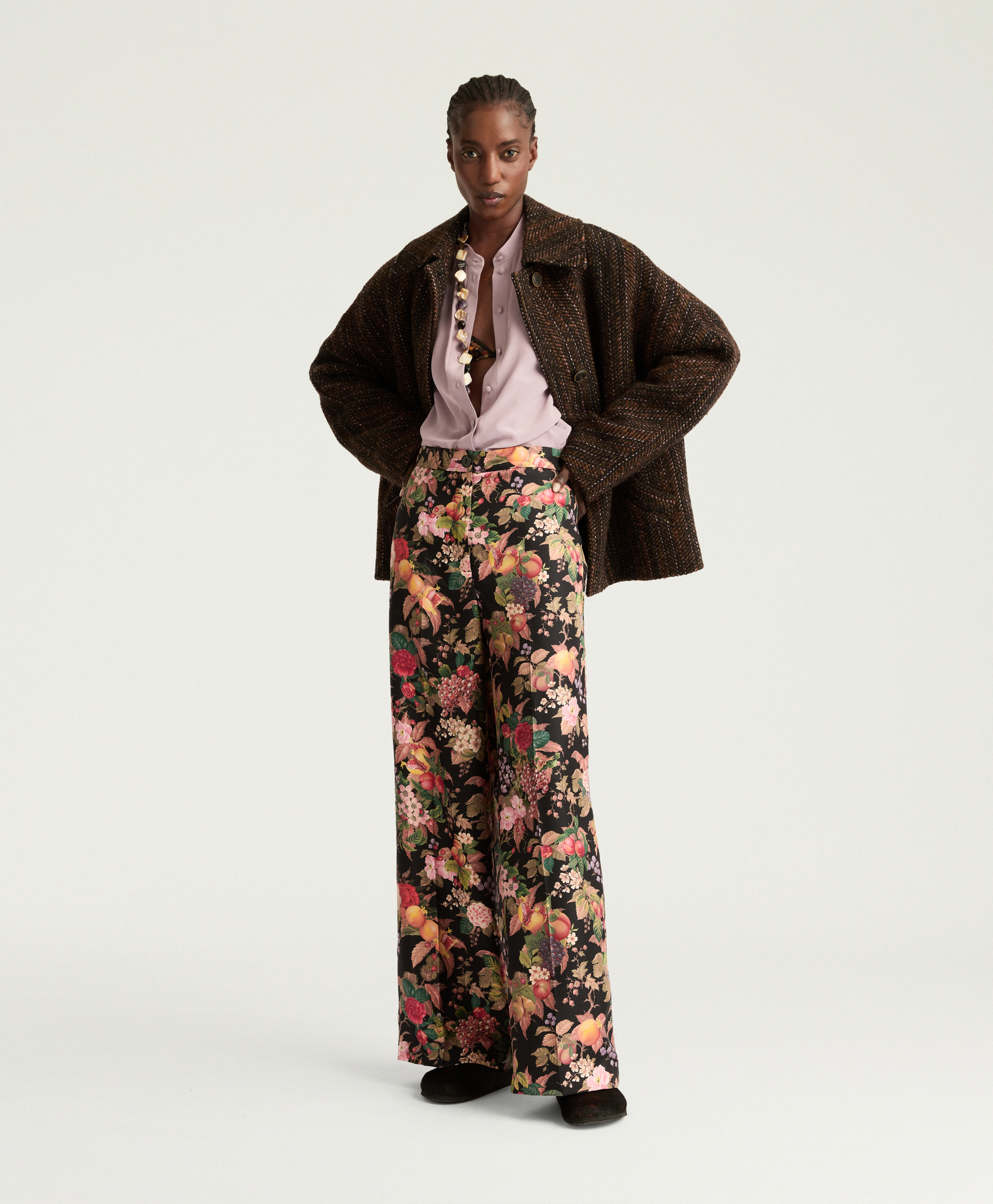 PANTALON COCOS EN TWILL DE SOIE IMPRIMÉ - MULTICOLORE NOIR - Momonì