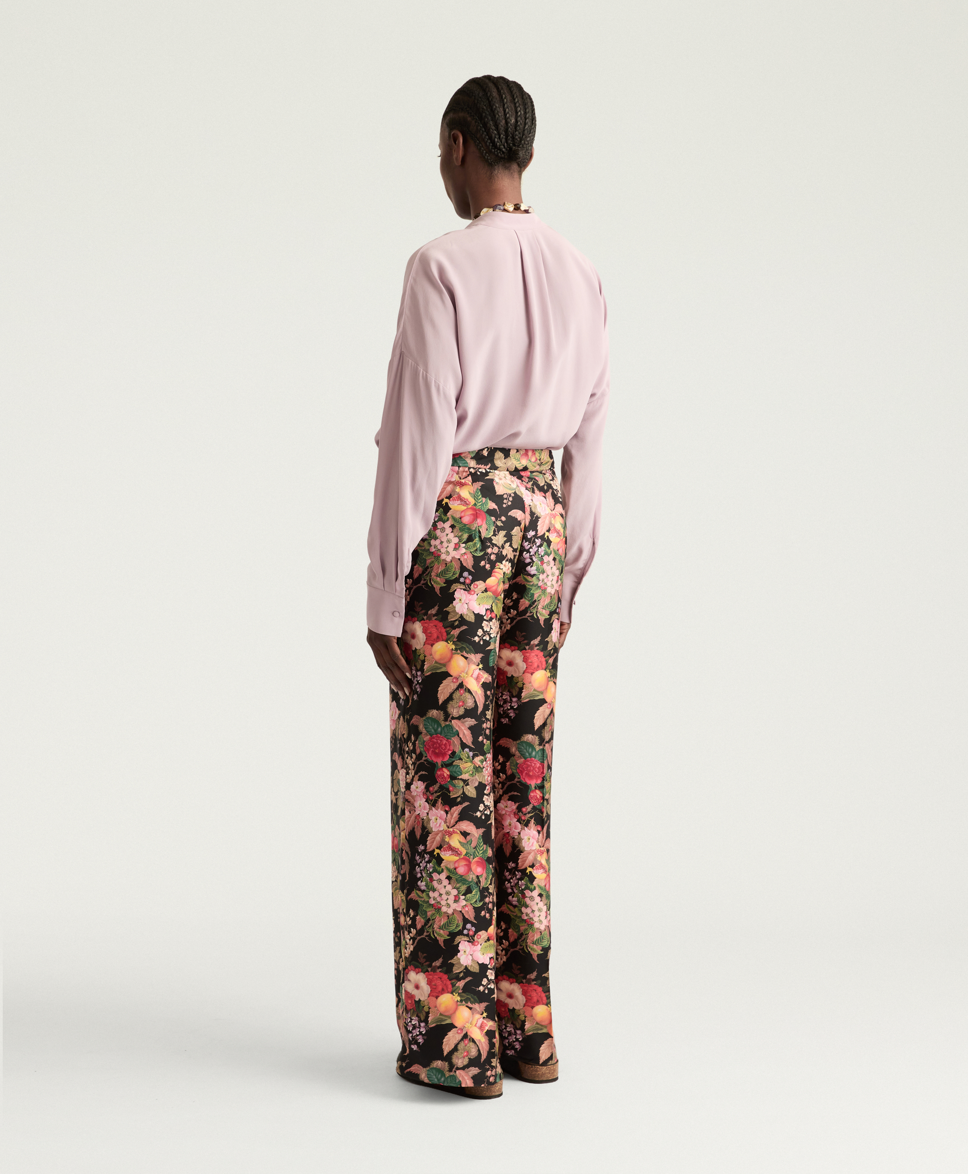 PANTALON COCOS EN TWILL DE SOIE IMPRIMÉ - MULTICOLORE NOIR - Momonì