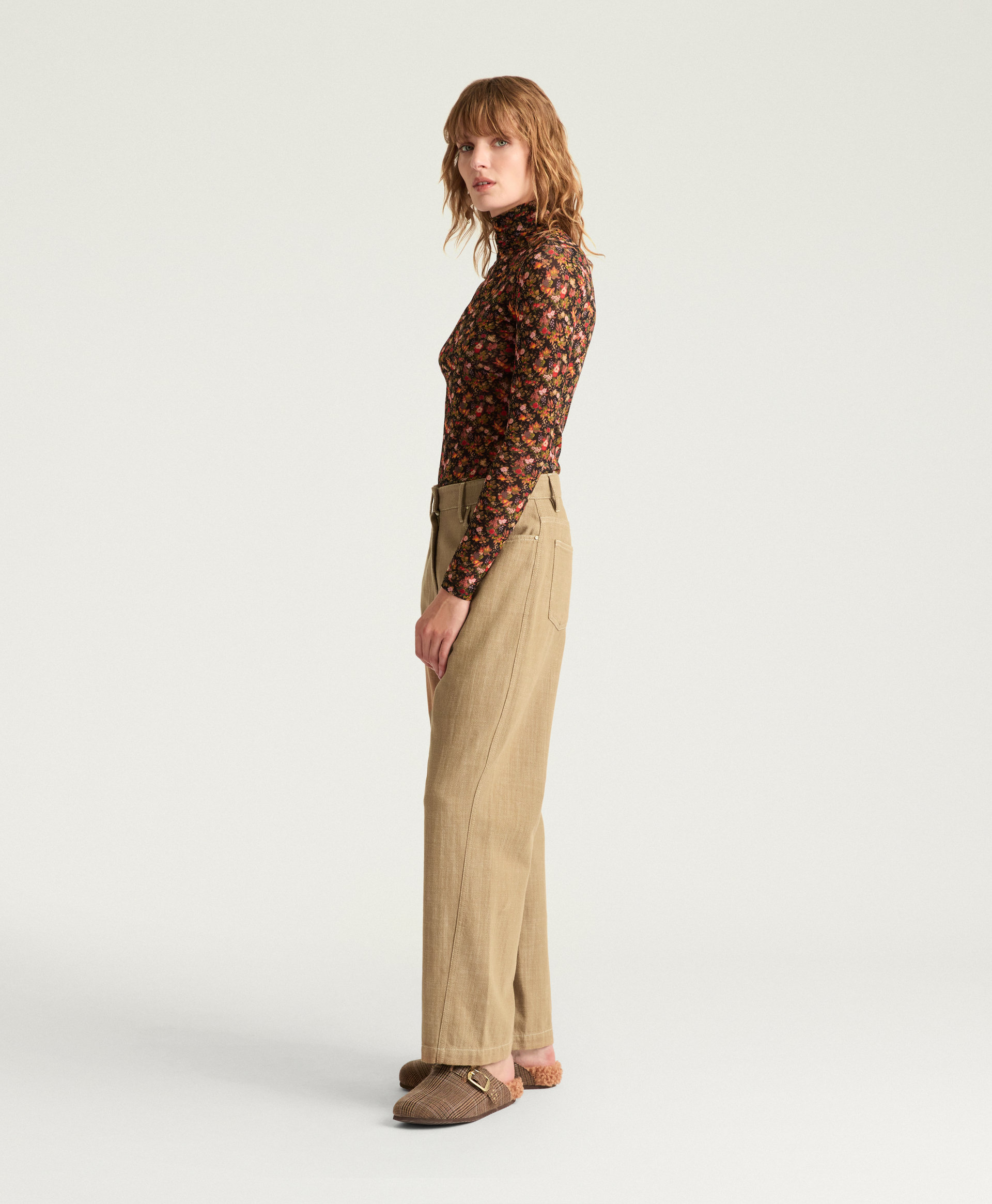 PANTALON IVO EN DENIM TEINT EN FIL - AMANDE - Momonì