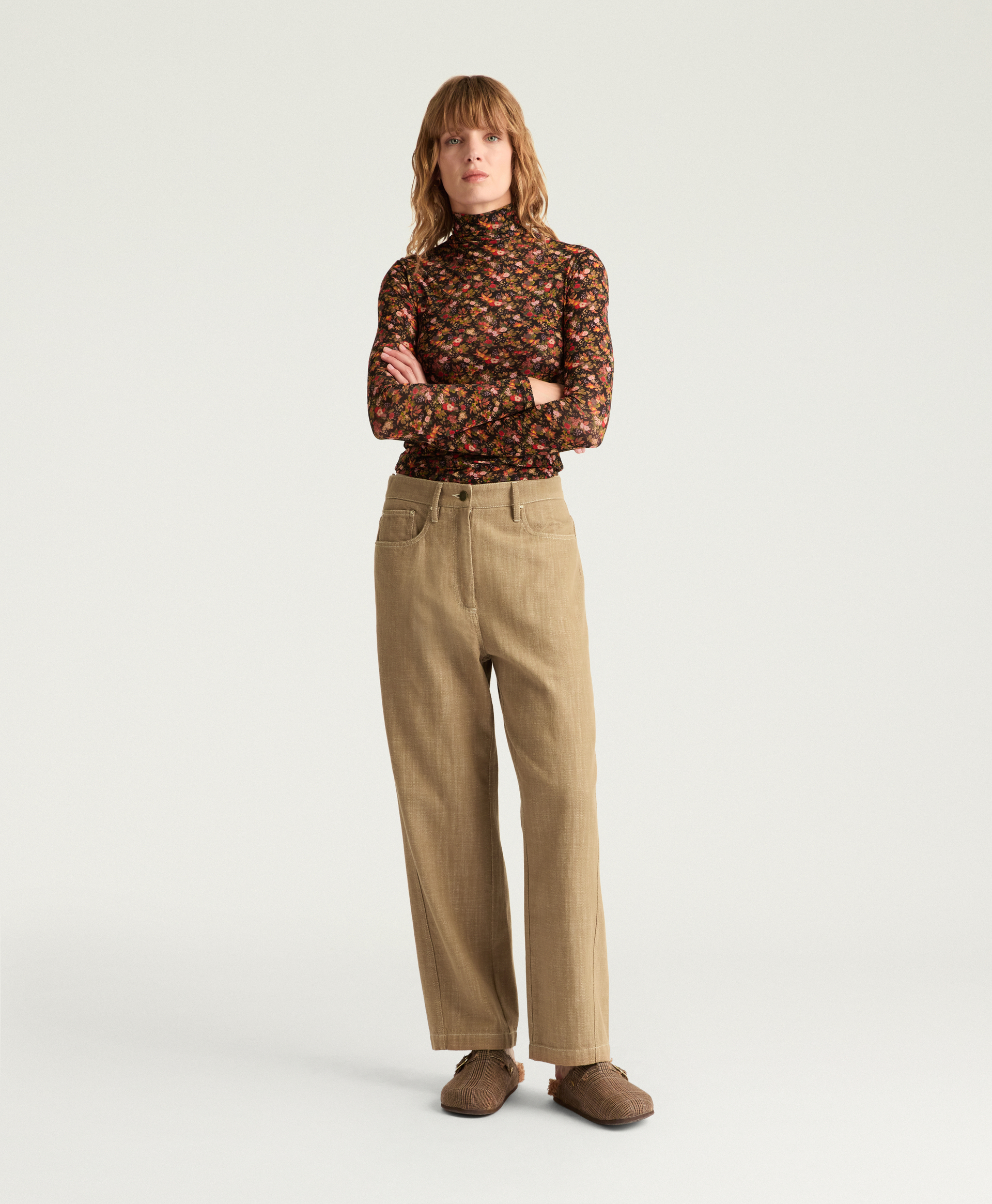 PANTALON IVO EN DENIM TEINT EN FIL - AMANDE - Momonì