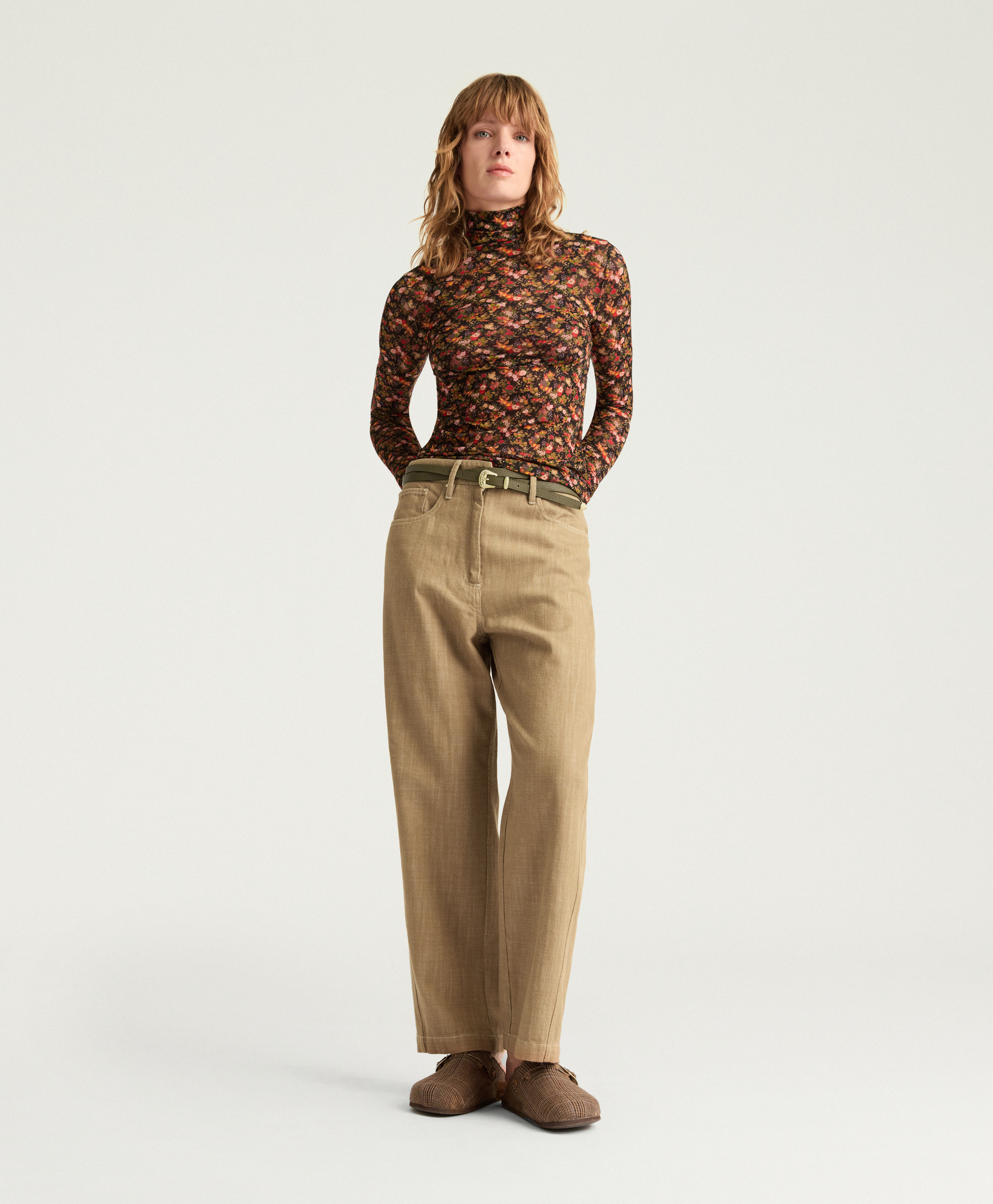 PANTALON IVO EN DENIM TEINT EN FIL - AMANDE - Momonì