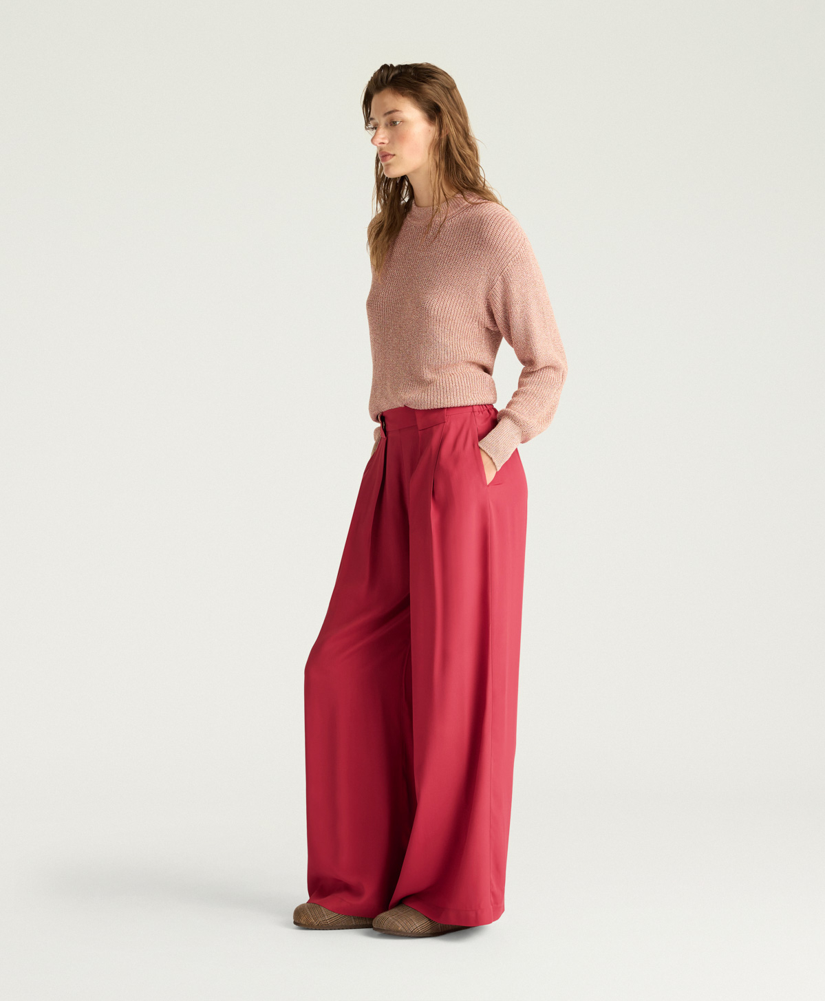 PANTALONI ASPEN IN ACETATO/SETA UNITO - RUBINO - Momonì