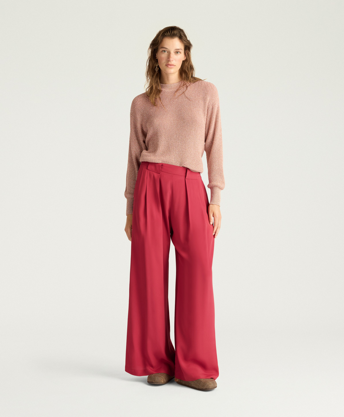 PANTALONI ASPEN IN ACETATO/SETA UNITO - RUBINO - Momonì