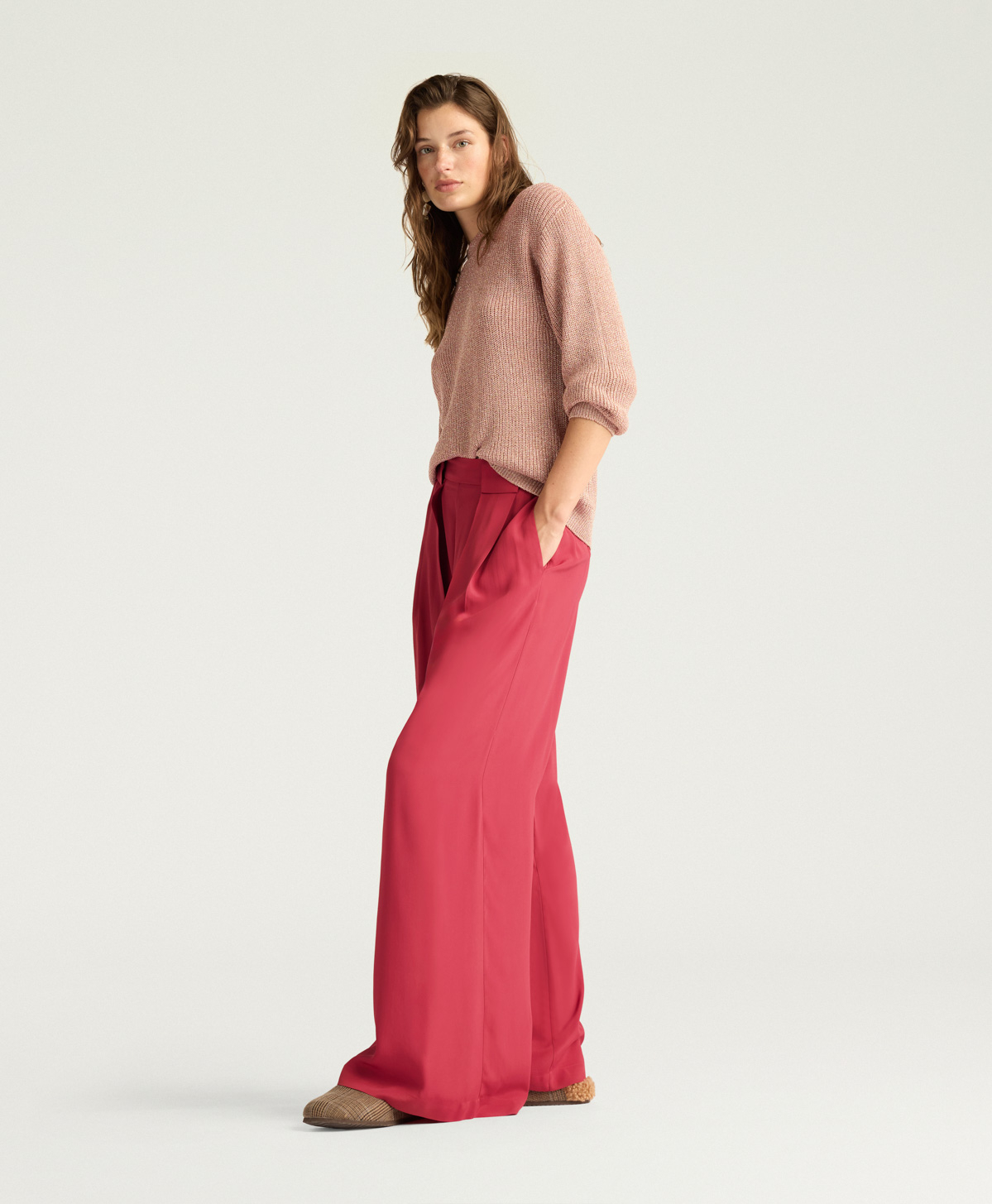PANTALONI ASPEN IN ACETATO/SETA UNITO - RUBINO - Momonì
