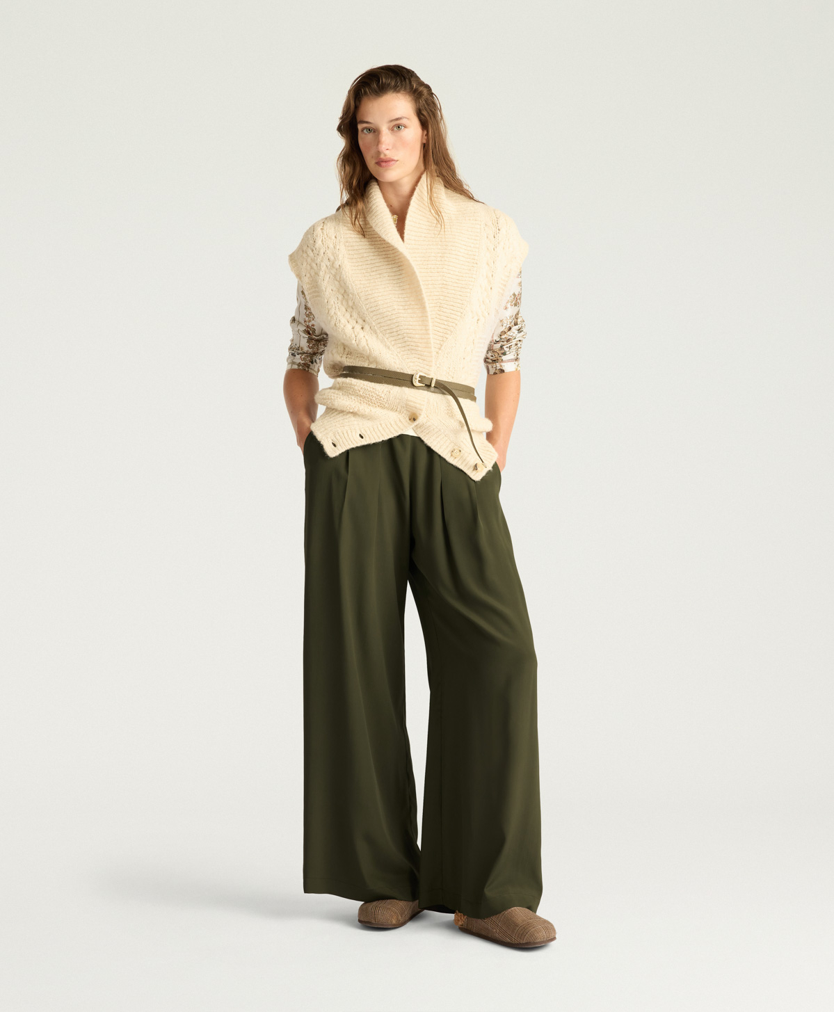 PANTALONES ASPEN DE ACETATO/SEDA LISA - VERDE OSCURO - Momonì