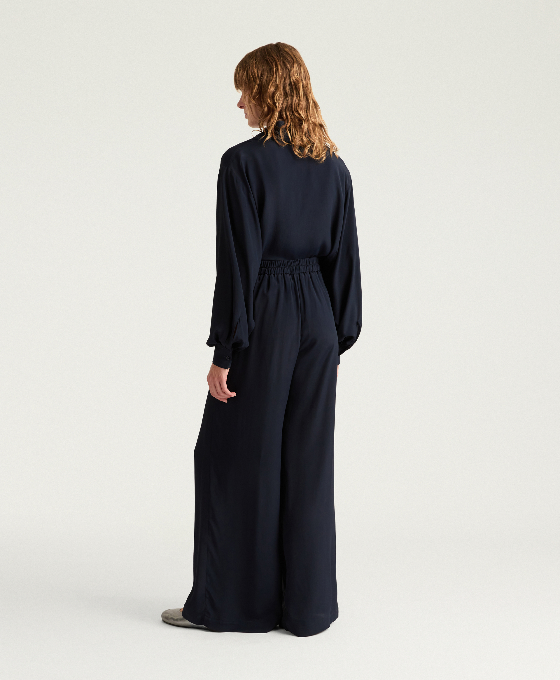 PANTALON ASPEN EN ACÉTATE/SOIE UNIE - BLEU - Momonì