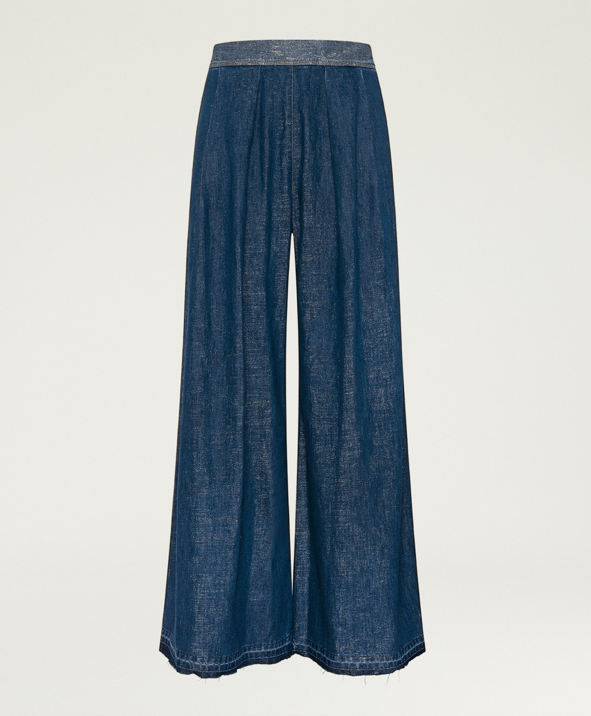 PANTALON ASPEN EN DENIM CHAMBRAY LAMINÉ - BLEU/OR - Clothing - Momonì