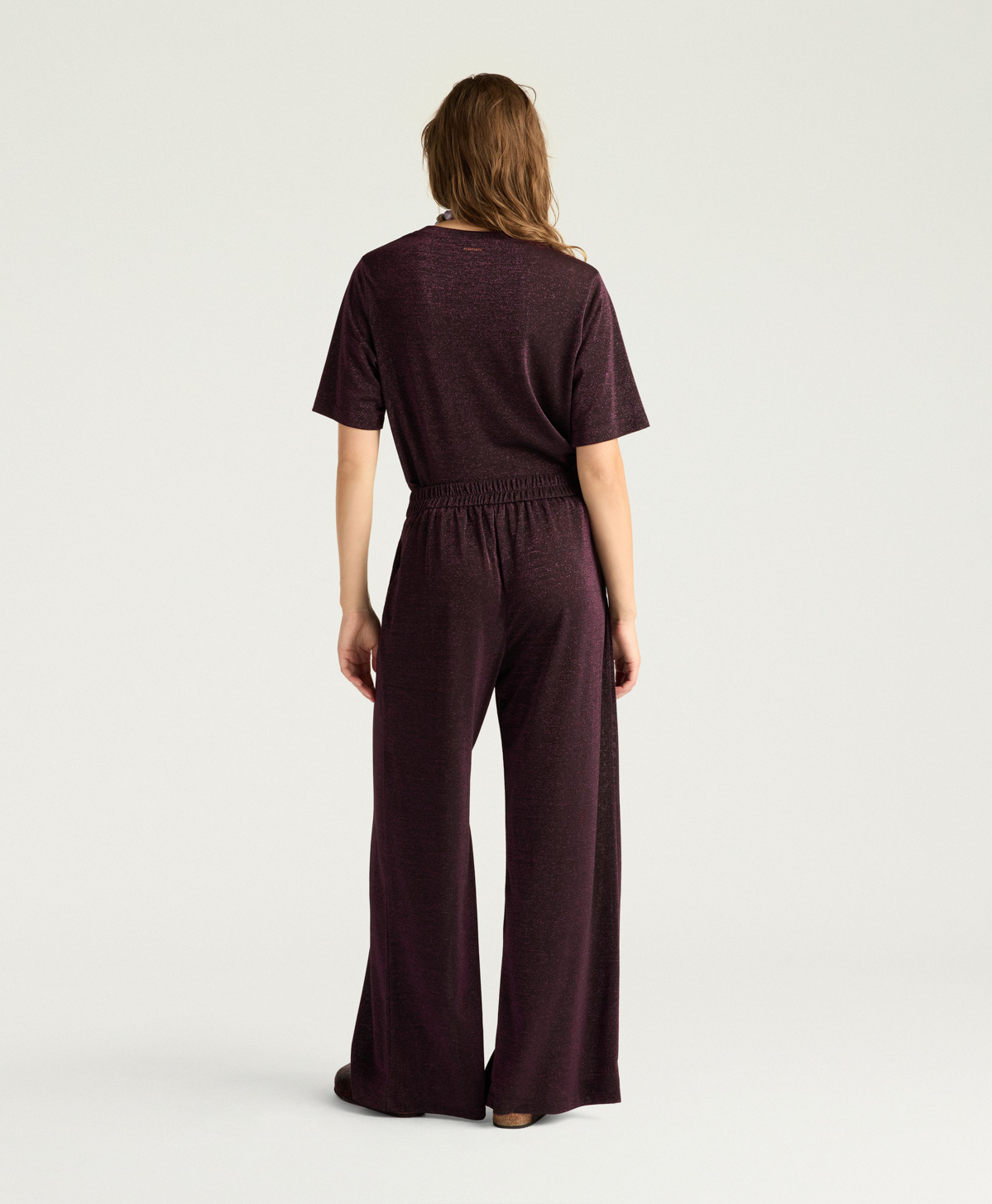 ASPEN PANTS IN SOLID COLOUR LUREX JERSEY - BLACK CHERRY - Momonì