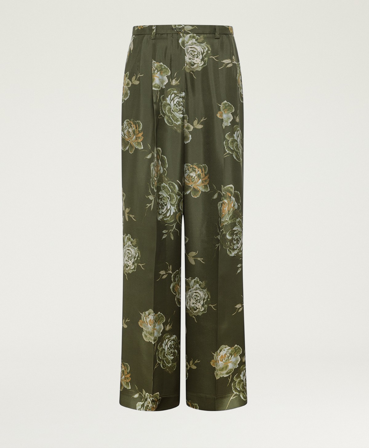 SPENCER PANTS IN PRINTED SILK TWILL - OLIVE GREEN MULTICOLOR - Momonì