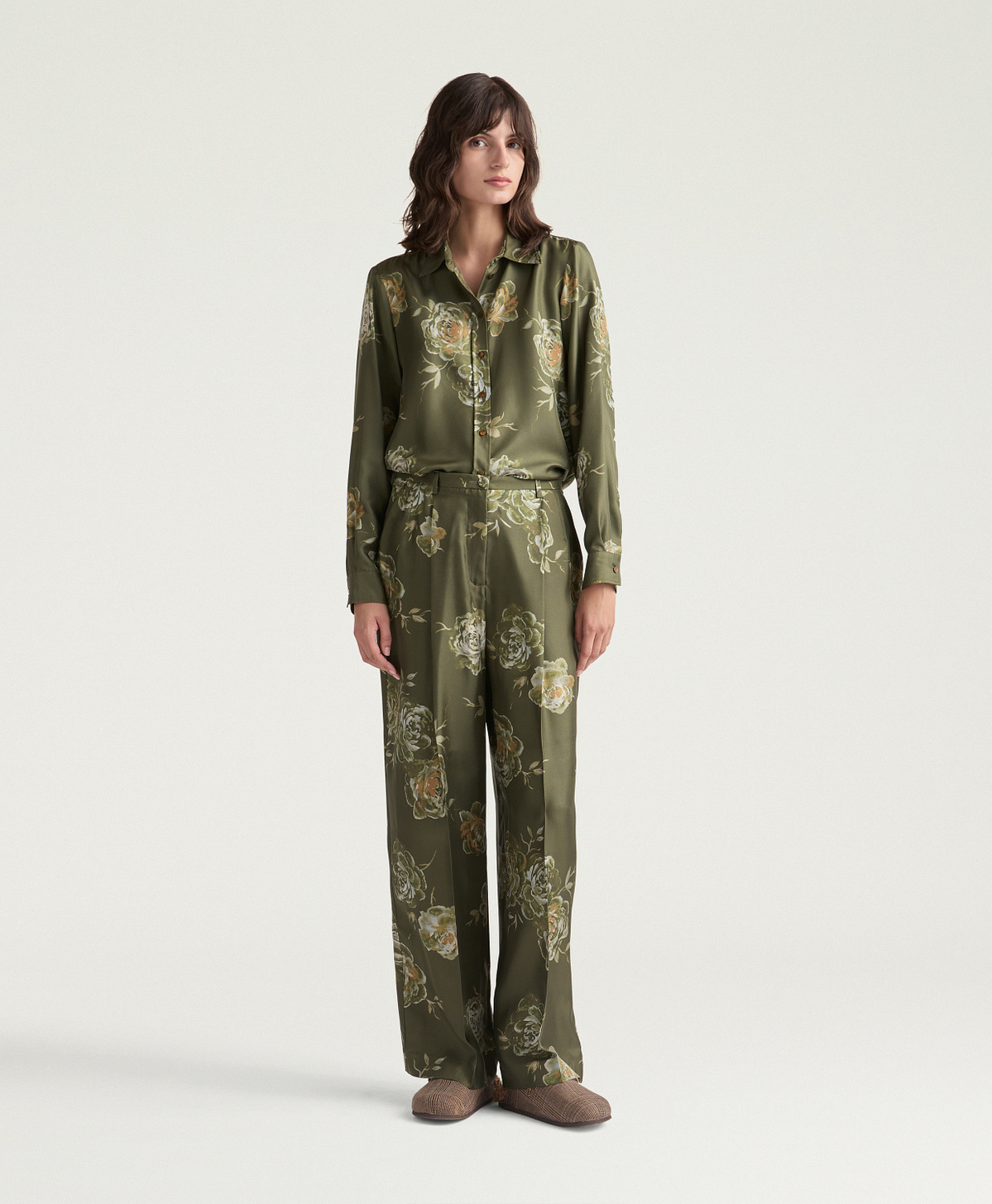 PANTALONI SPENCER IN TWILL DI SETA STAMPATO - MULTICOLOR OLIVA - Momonì