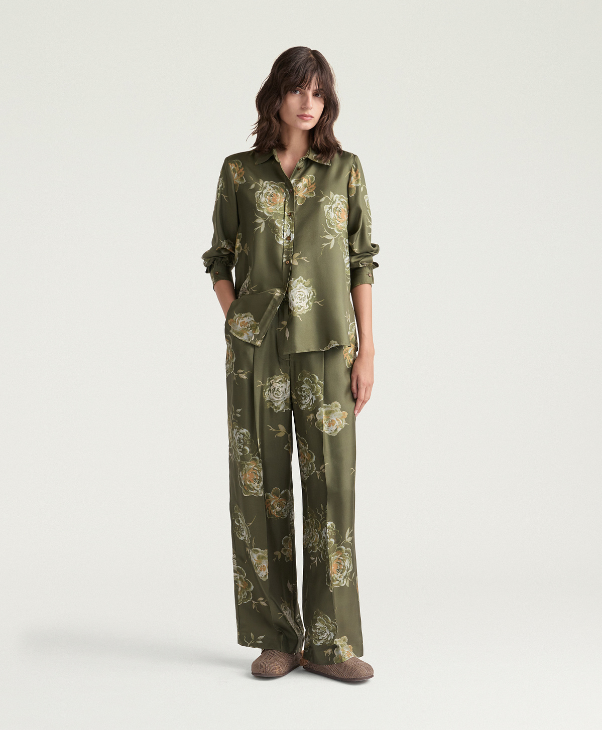 PANTALONI SPENCER IN TWILL DI SETA STAMPATO - MULTICOLOR OLIVA - Momonì