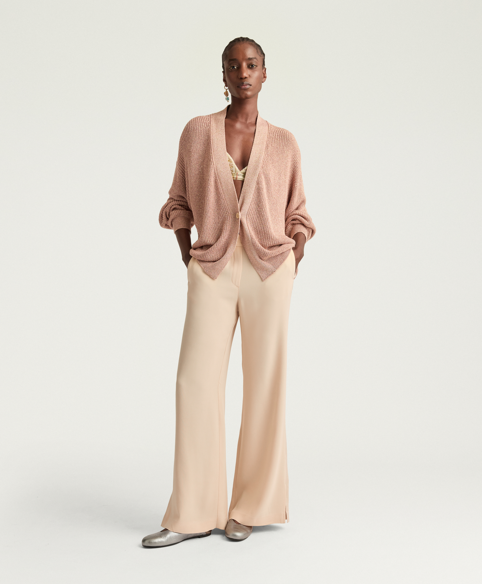 ALBERT PANTS IN ENVERS SATIN - CHAMPAGNE - Clothing - Momonì