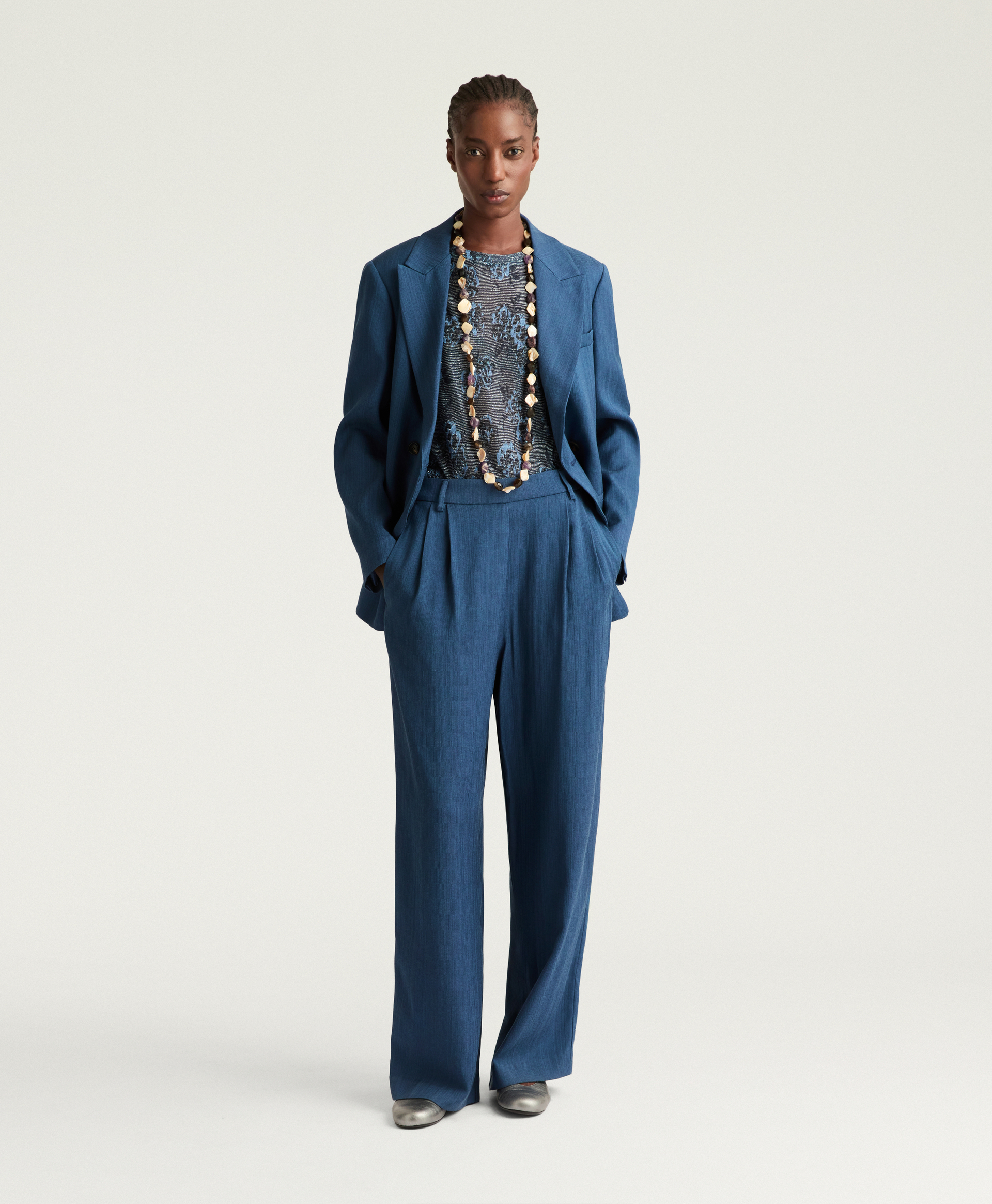 KEBLE PANTS IN SOLID COLOUR VISCOSE/WOOL - AVIO BLUE - Clothing - Momonì