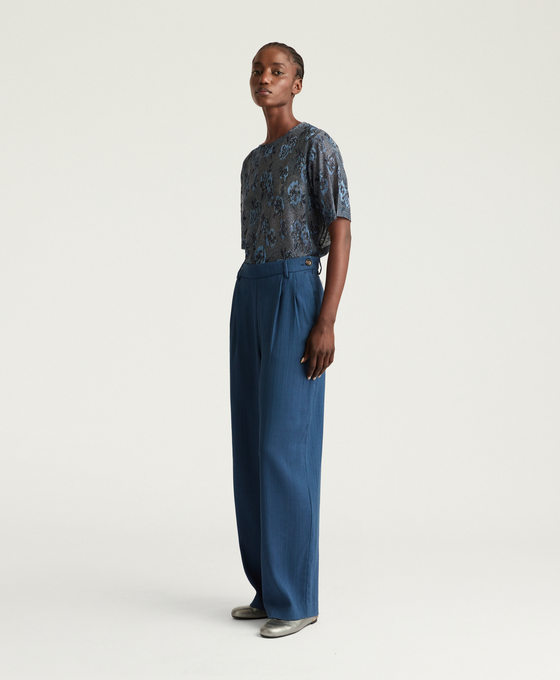 KEBLE PANTS IN SOLID COLOUR VISCOSE/WOOL - AVIO BLUE - Momonì