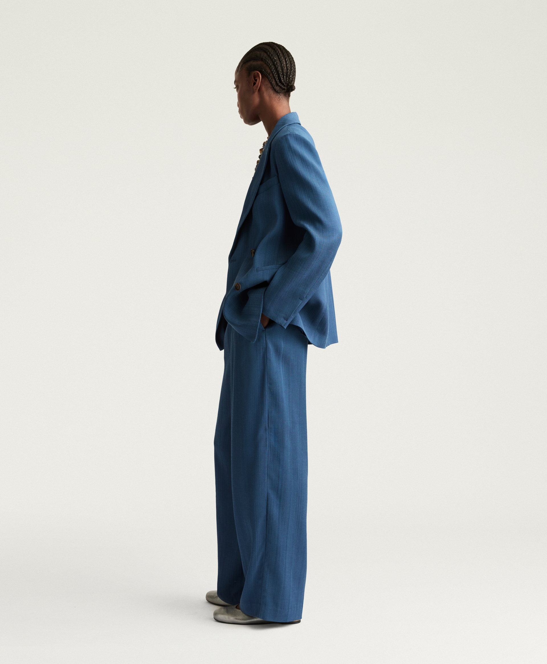 KEBLE PANTS IN SOLID COLOUR VISCOSE/WOOL - AVIO BLUE - Momonì