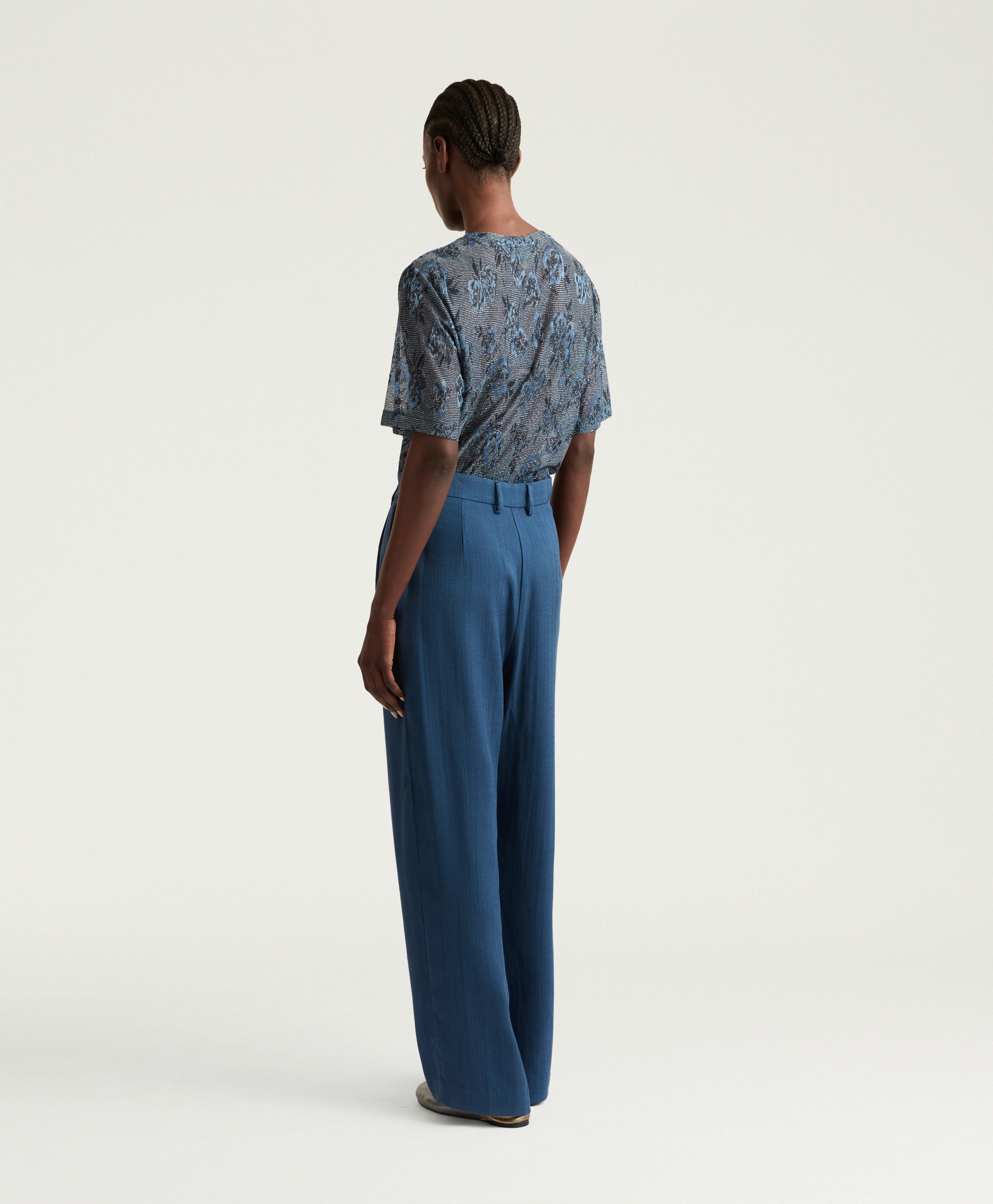 KEBLE PANTS IN SOLID COLOUR VISCOSE/WOOL - AVIO BLUE - Momonì