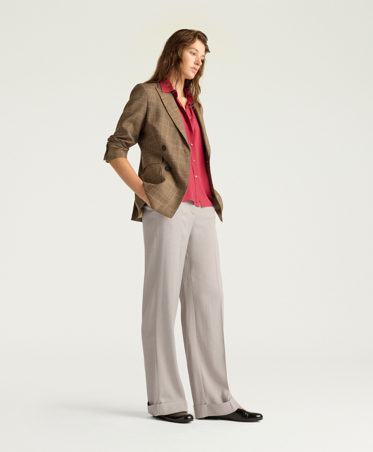 PANTALON LIVERPOOL EN VISCOSE/LAINE UNIE - SABLE - Momonì
