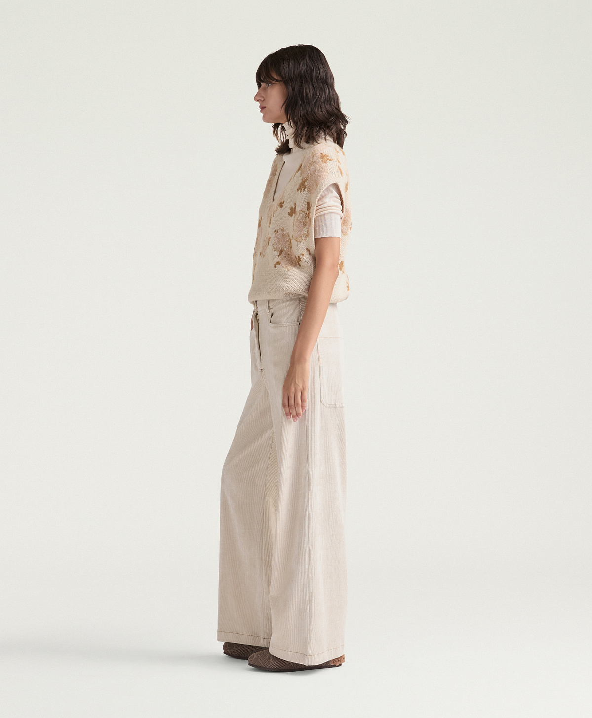 PANTALON PETER EN VELOURS  À CÔTES STRETCH - CRÈME - Momonì