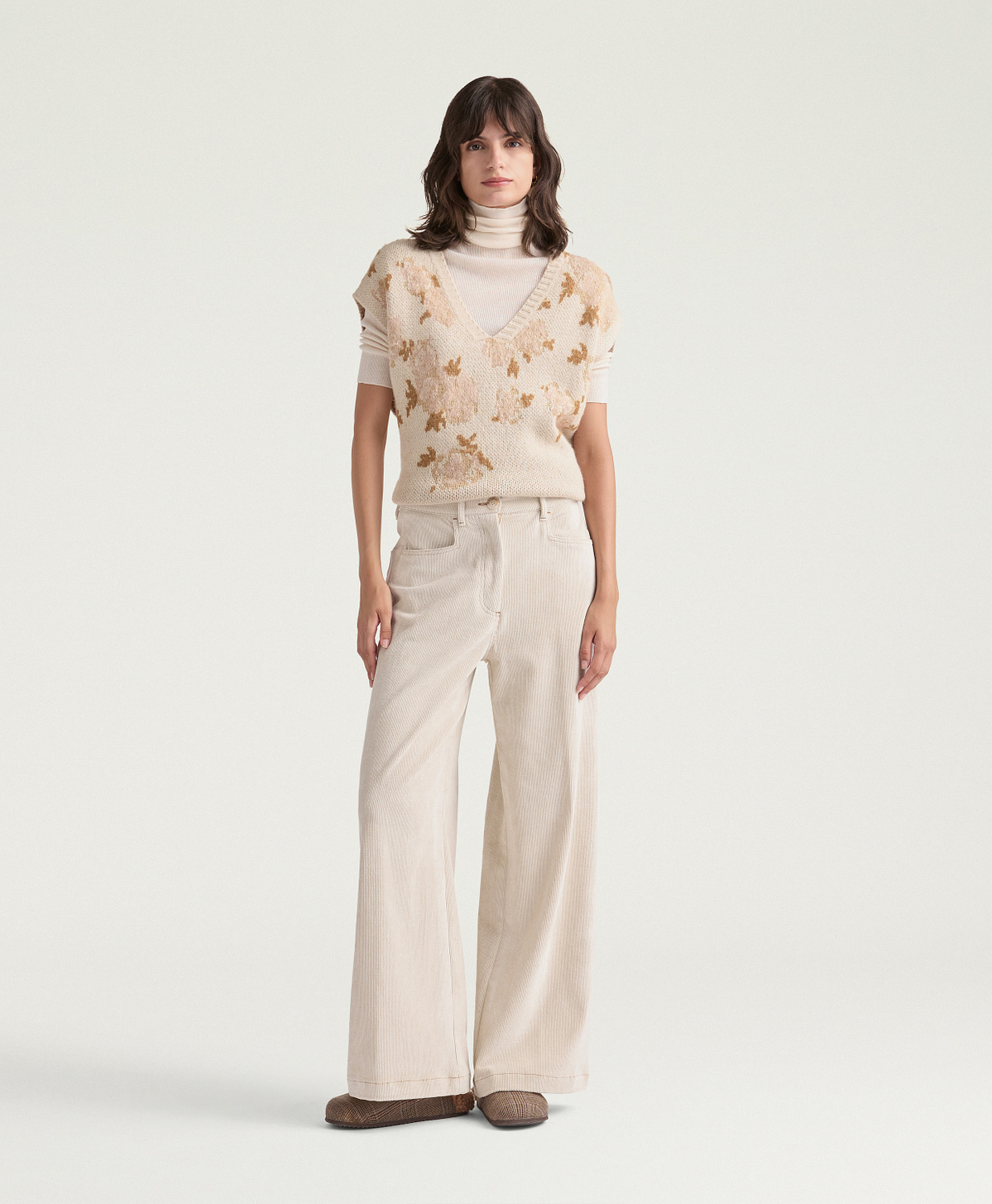 PANTALON PETER EN VELOURS  À CÔTES STRETCH - CRÈME - Momonì