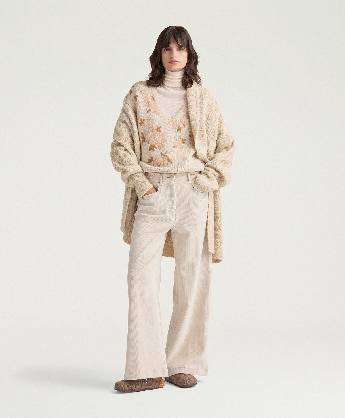 PANTALON PETER EN VELOURS  À CÔTES STRETCH - CRÈME - Momonì