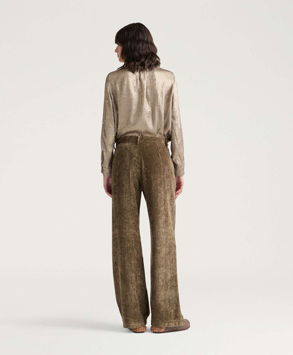 PANTALONI BLAKE IN VELLUTO A COSTE FLUIDO - KAKI - Momonì