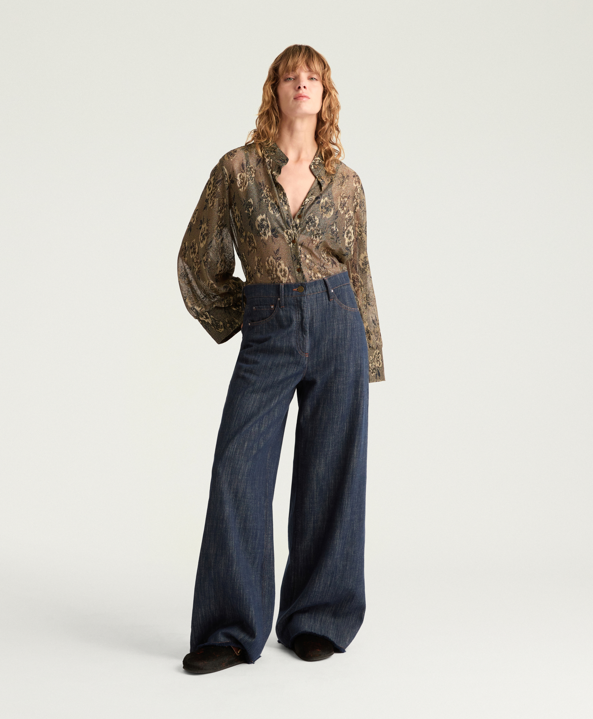 AOKI PANTS IN YARN DYED DENIM - BLUE JEANS - Momonì