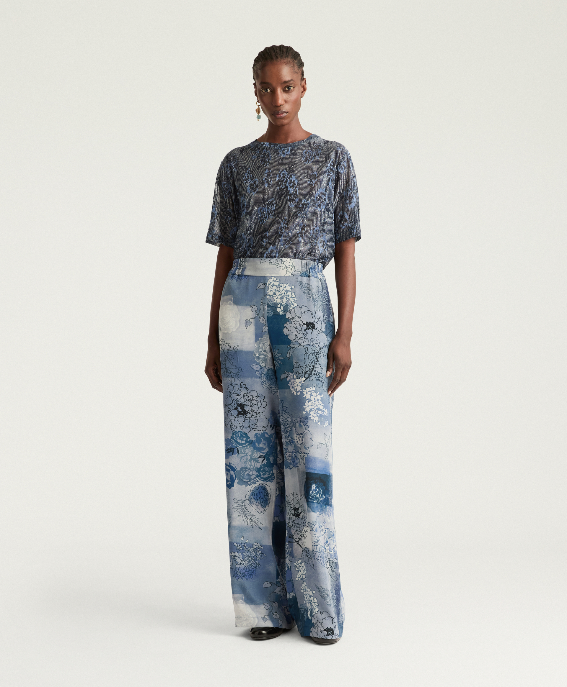 PANTALON BACCARAT EN CRÊPE DE CHINE IMPRIMÉ - MULTICOLORE BLEU - Momonì