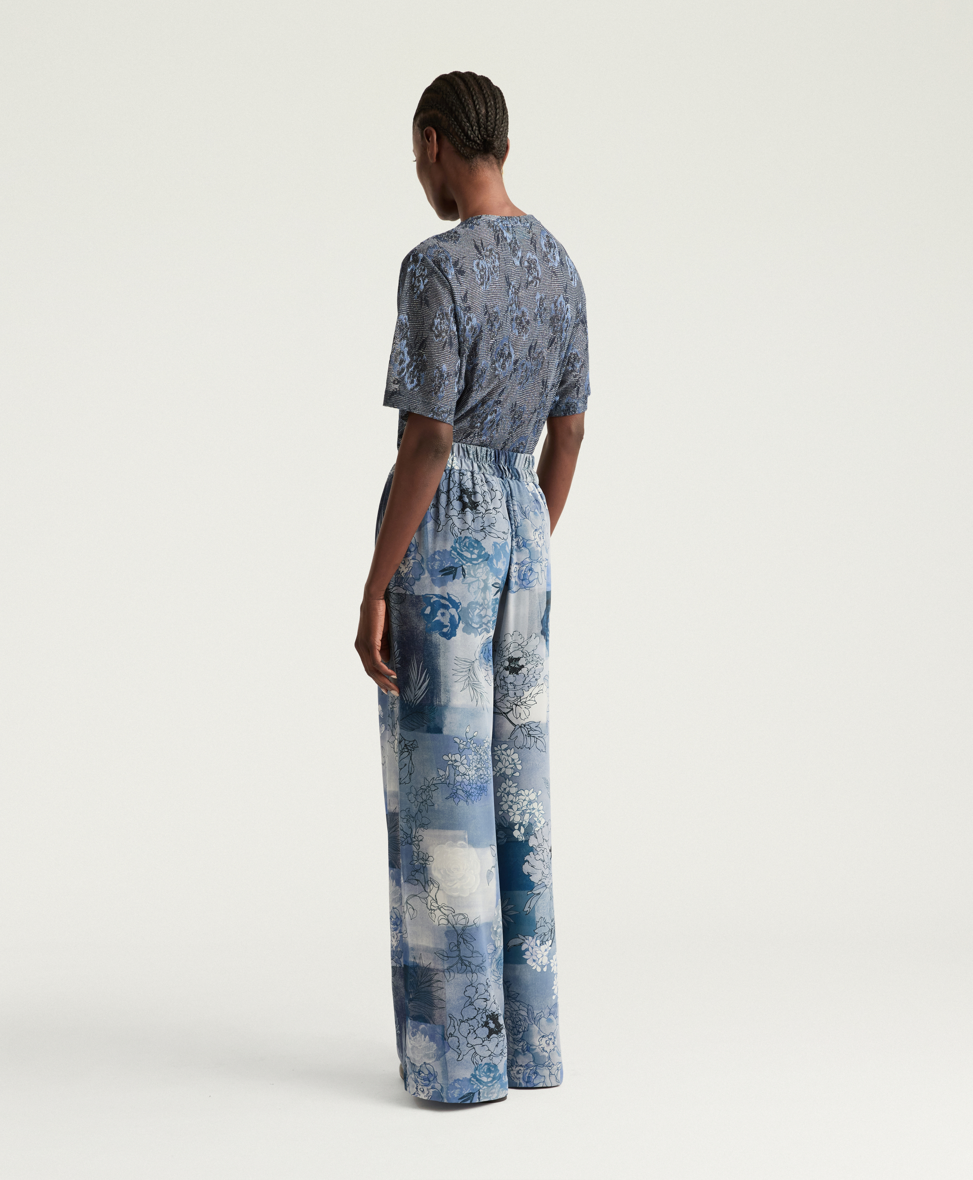 PANTALON BACCARAT EN CRÊPE DE CHINE IMPRIMÉ - MULTICOLORE BLEU - Momonì