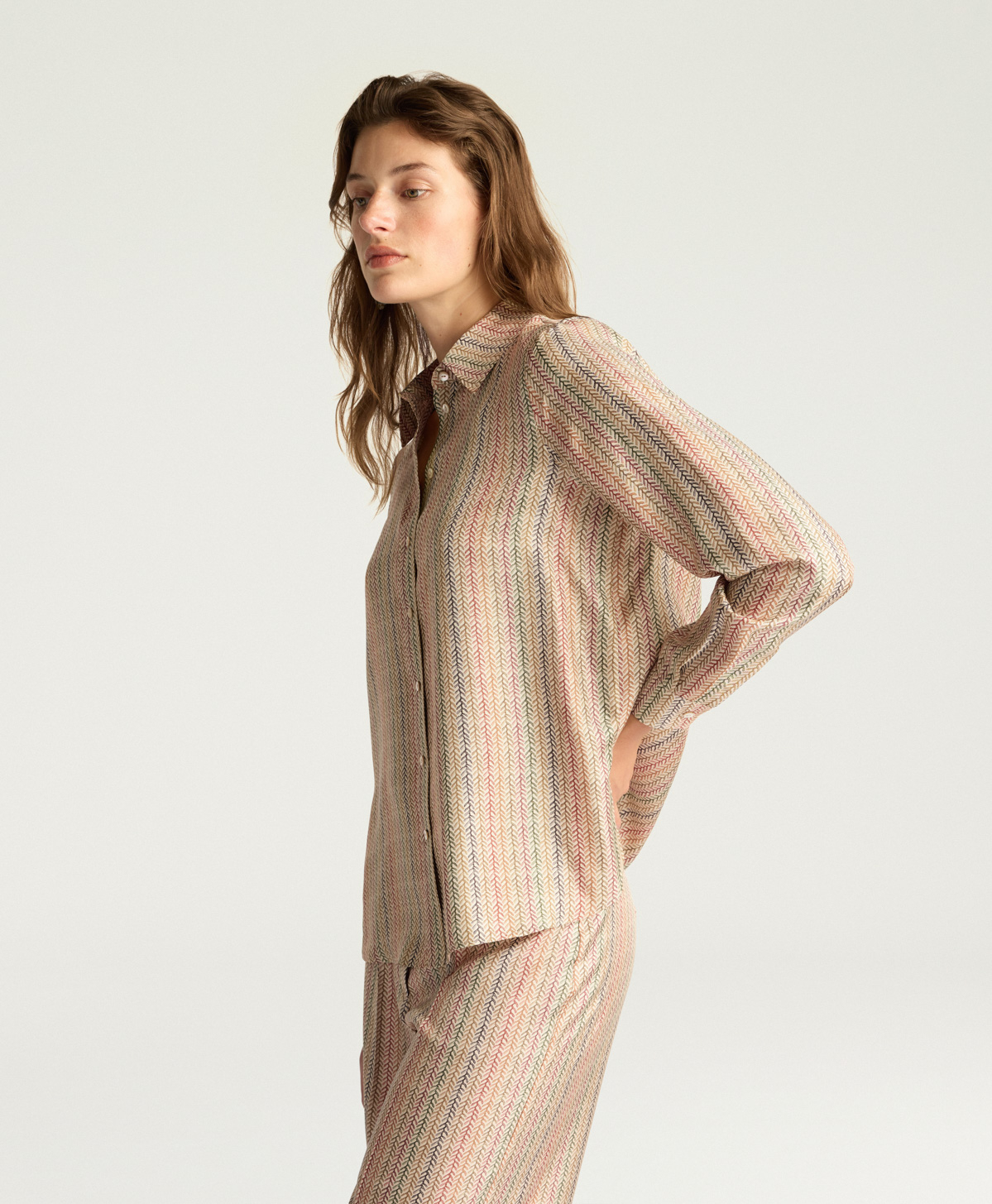 CAMICIA ARLES IN TWILL DI SETA STAMPATO - MULTICOLOR BEIGE - Momonì