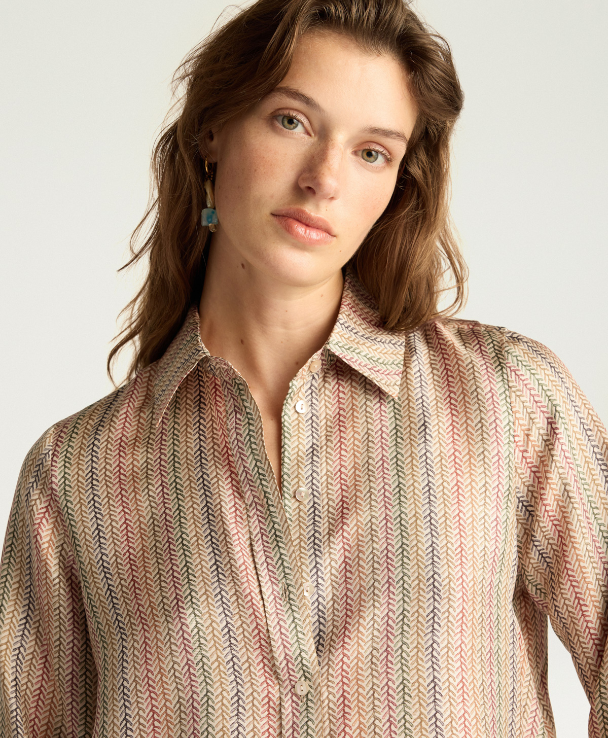 CAMICIA ARLES IN TWILL DI SETA STAMPATO - MULTICOLOR BEIGE - Momonì