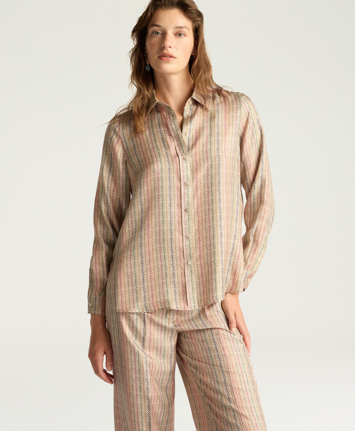 CAMICIA ARLES IN TWILL DI SETA STAMPATO - MULTICOLOR BEIGE - Momonì