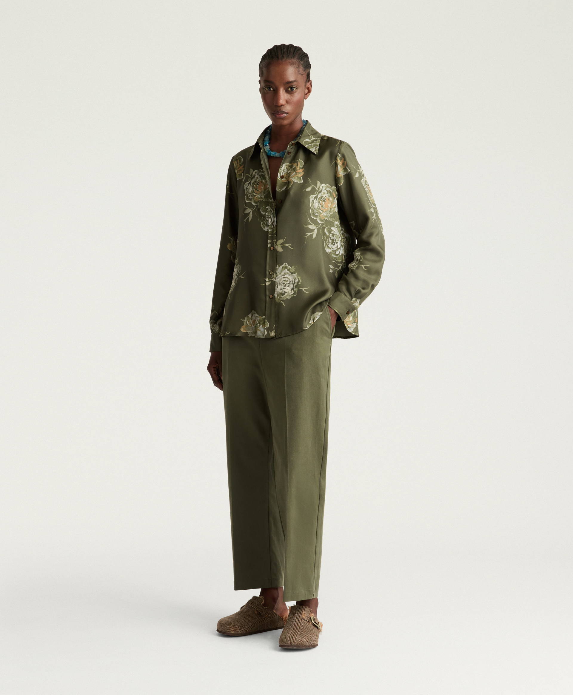 CHEMISIER ARLES EN TWILL DE SOIE IMPRIMÉ - MULTICOLORE OLIVE - Momonì