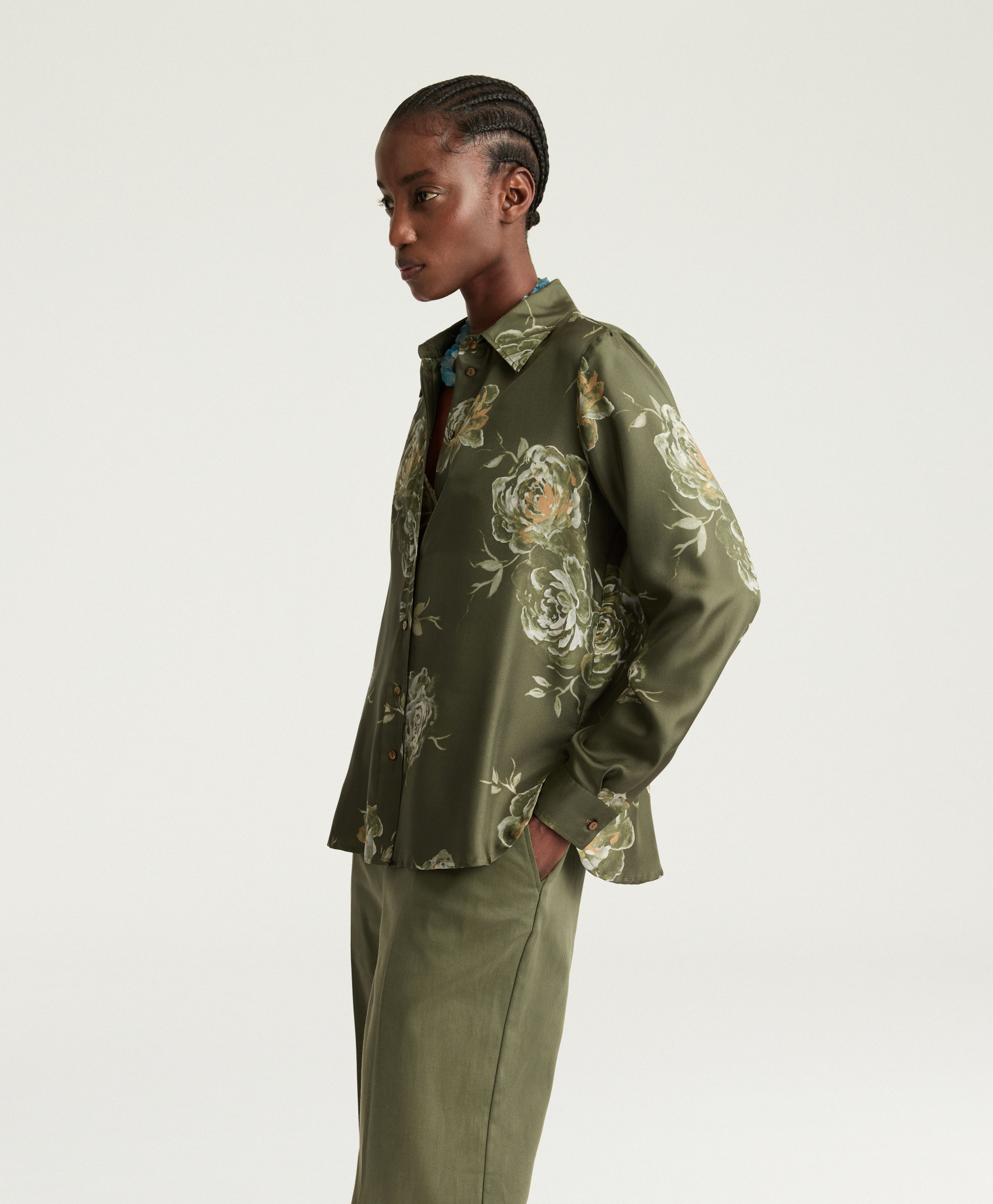 CHEMISIER ARLES EN TWILL DE SOIE IMPRIMÉ - MULTICOLORE OLIVE - Momonì