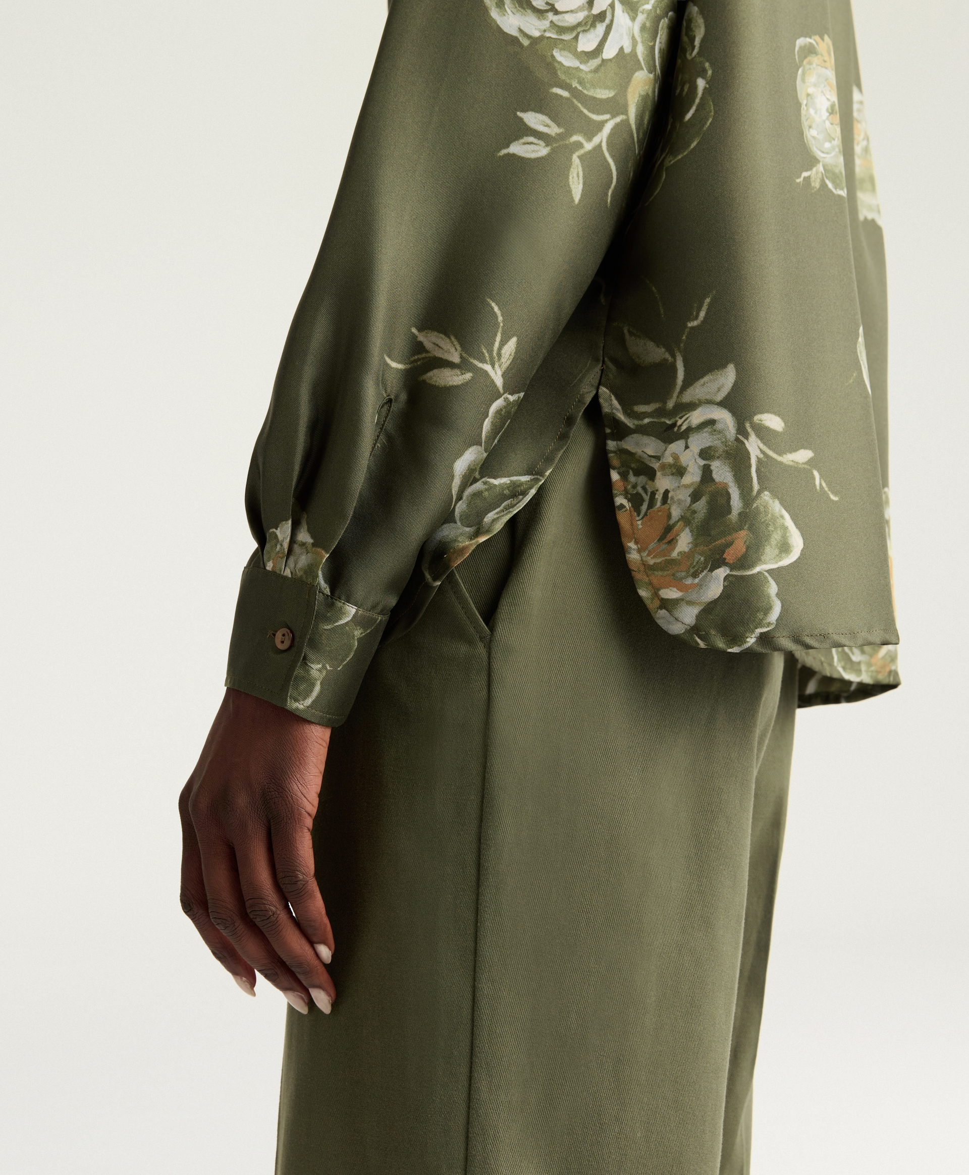 CHEMISIER ARLES EN TWILL DE SOIE IMPRIMÉ - MULTICOLORE OLIVE - Momonì