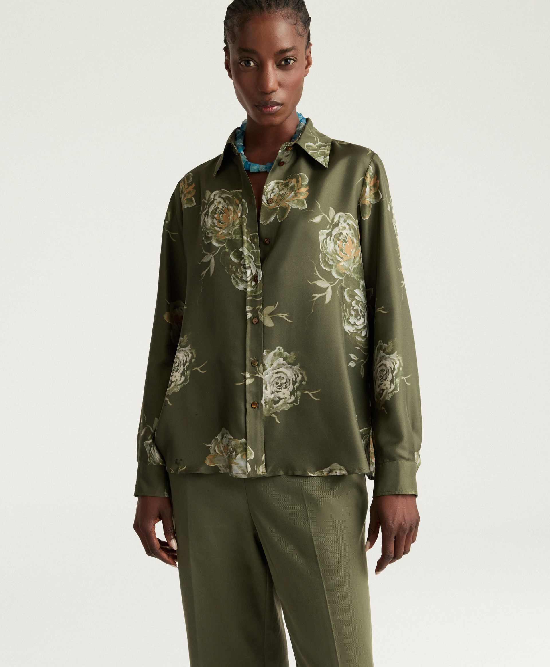 CHEMISIER ARLES EN TWILL DE SOIE IMPRIMÉ - MULTICOLORE OLIVE - Momonì