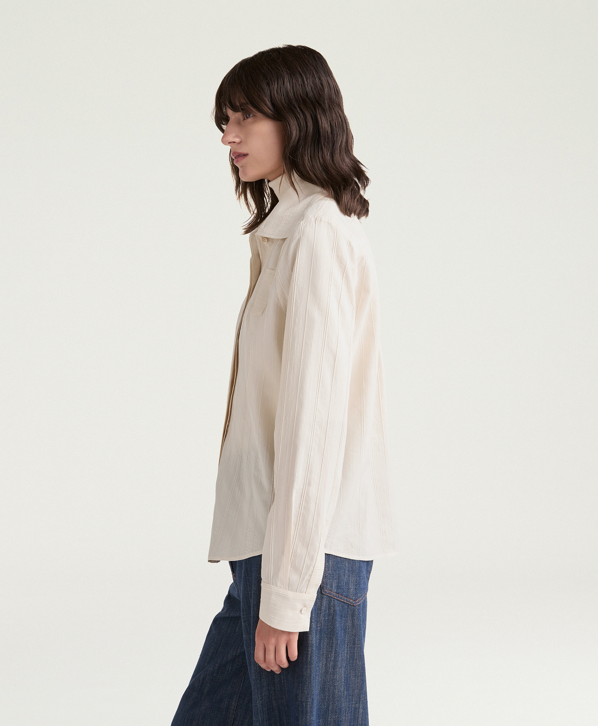 ANNE SHIRT IN STRIPED VISCOSE SILK - CREAM - Momonì