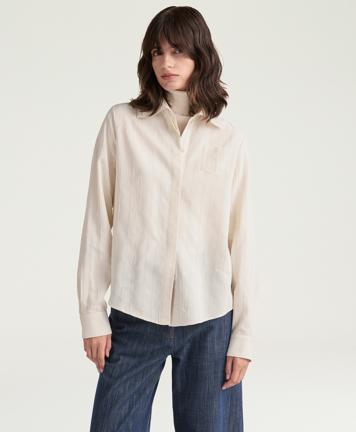 ANNE SHIRT IN STRIPED VISCOSE SILK - CREAM - Momonì
