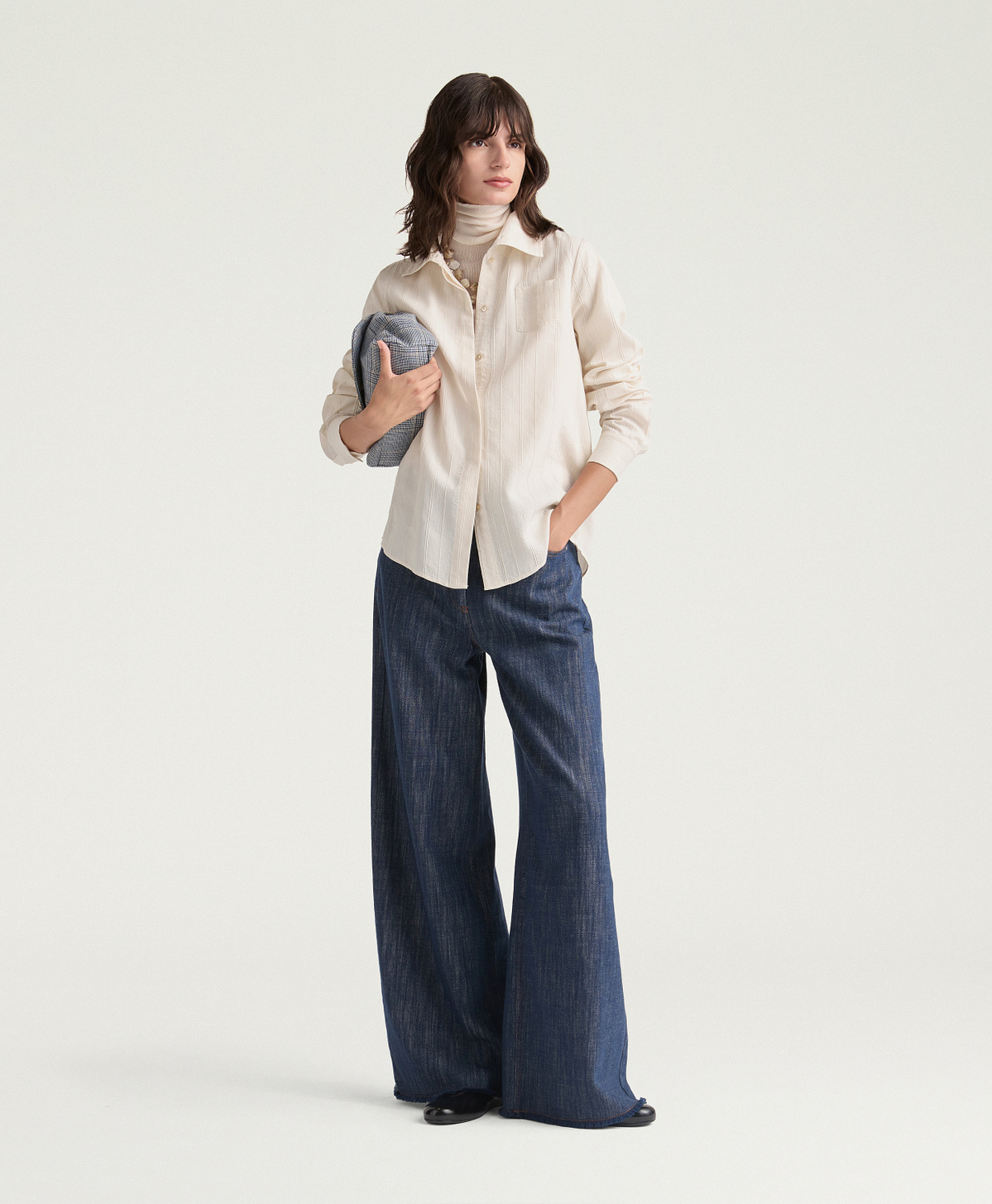 ANNE SHIRT IN STRIPED VISCOSE SILK - CREAM - Momonì