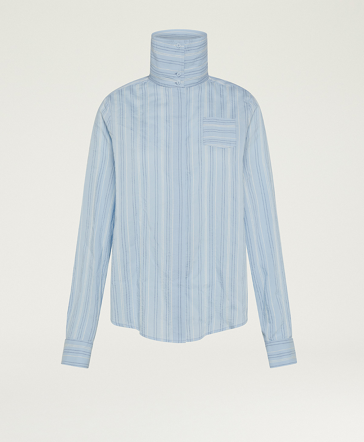 CHEMISIER ANNE EN VISCOSE-SOIE RAYÉE - BLEU CIEL - Clothing - Momonì
