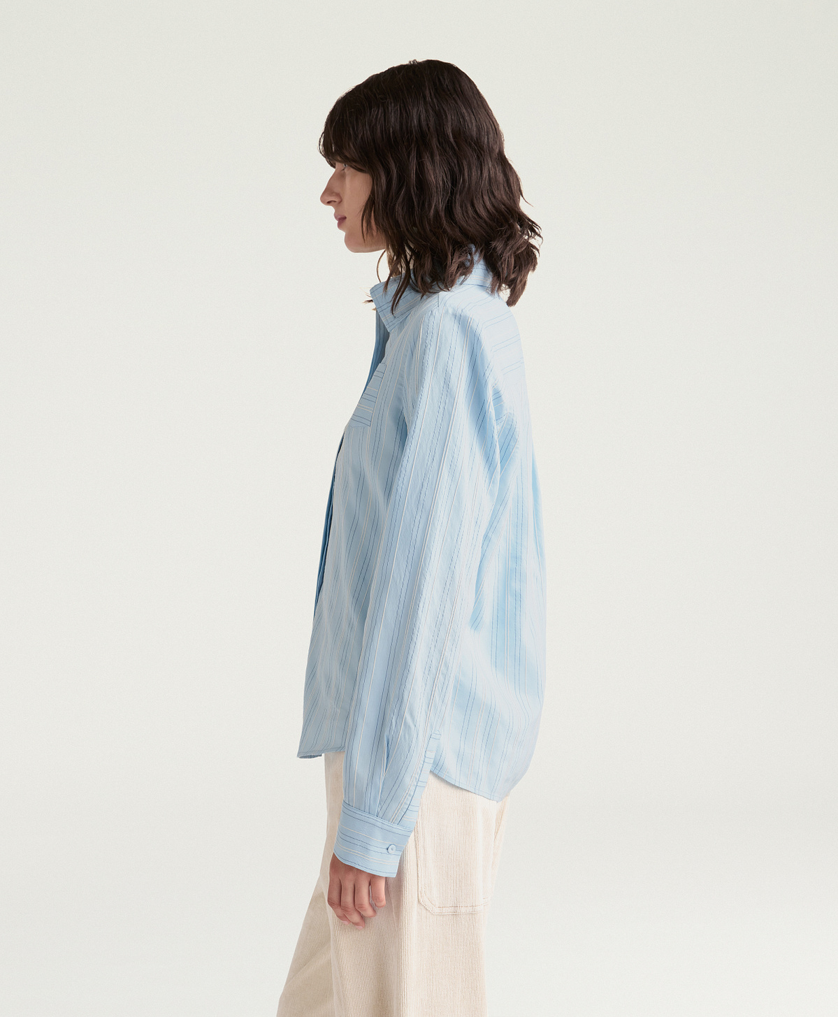 CHEMISIER ANNE EN VISCOSE-SOIE RAYÉE - BLEU CIEL - Momonì