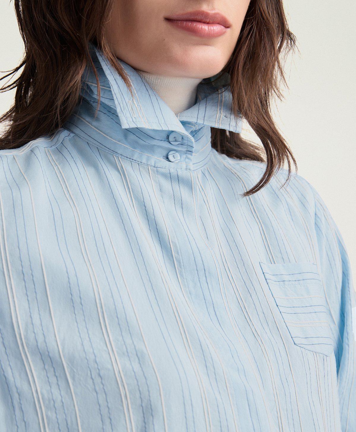 CHEMISIER ANNE EN VISCOSE-SOIE RAYÉE - BLEU CIEL - Momonì