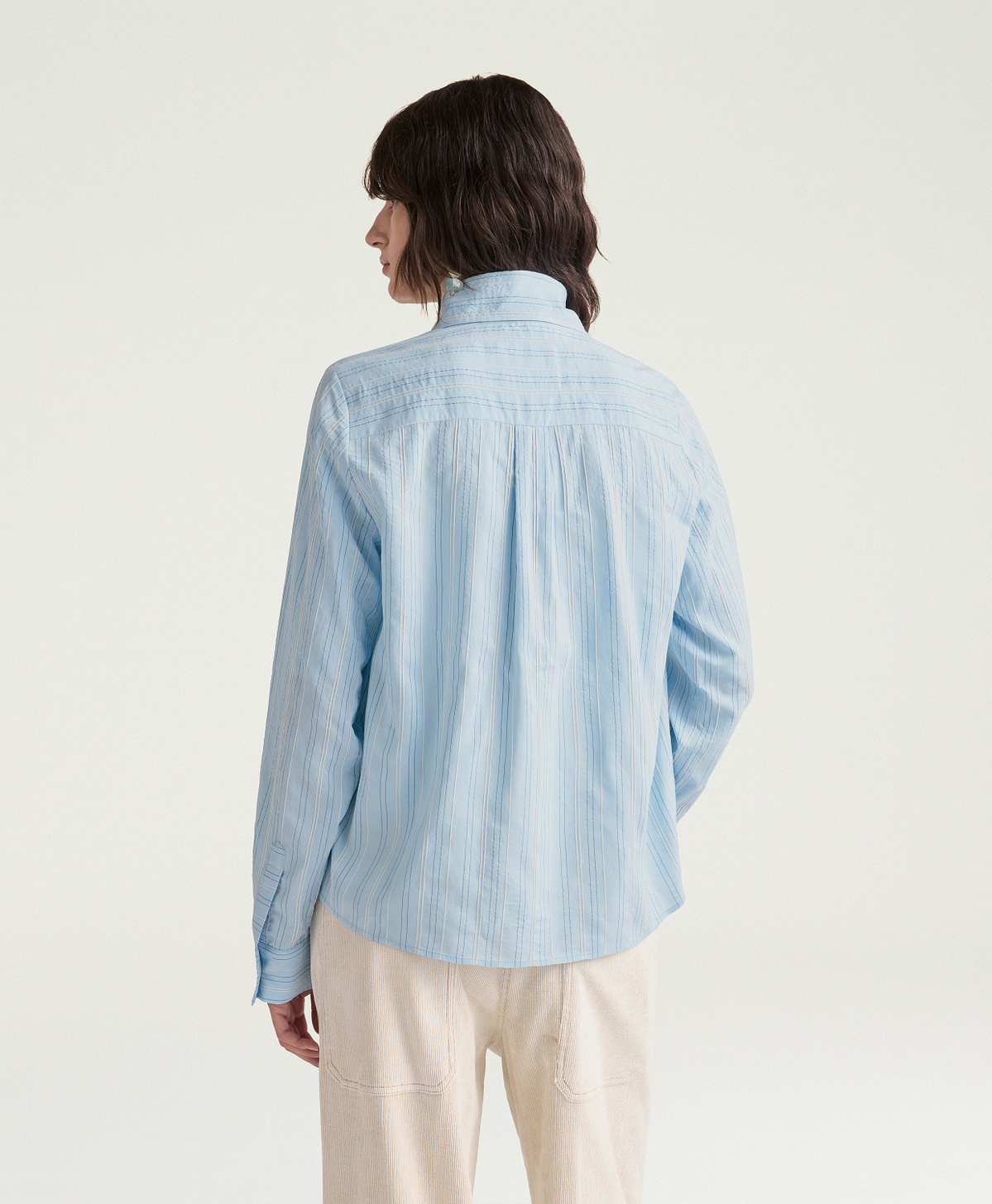 CHEMISIER ANNE EN VISCOSE-SOIE RAYÉE - BLEU CIEL - Momonì