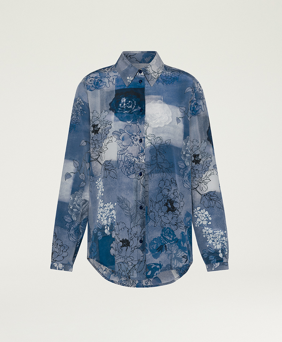 CAMISA MEUDON DE CREPÉ DE CHINA ESTAMPADA - MULTICOLOR AZUL - Momonì
