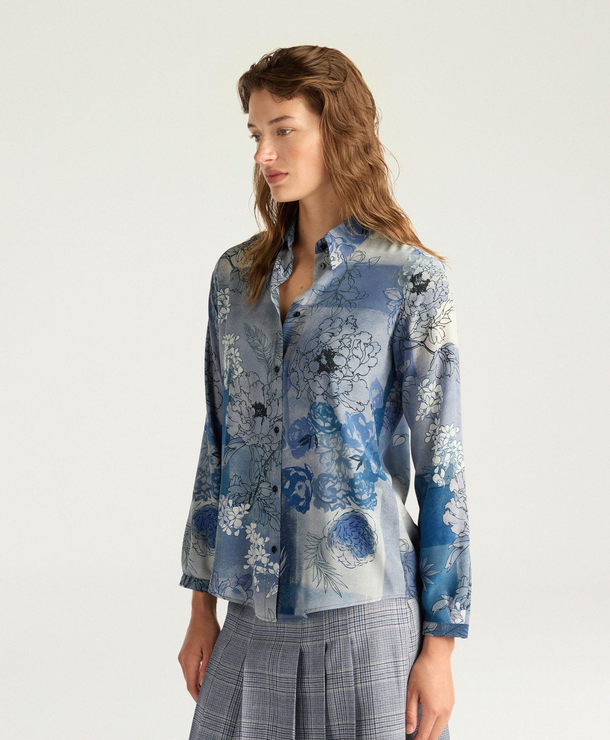 CHEMISIER MEUDON EN CRÊPE DE CHINE IMPRIMÉ - MULTICOLORE BLEU - Momonì