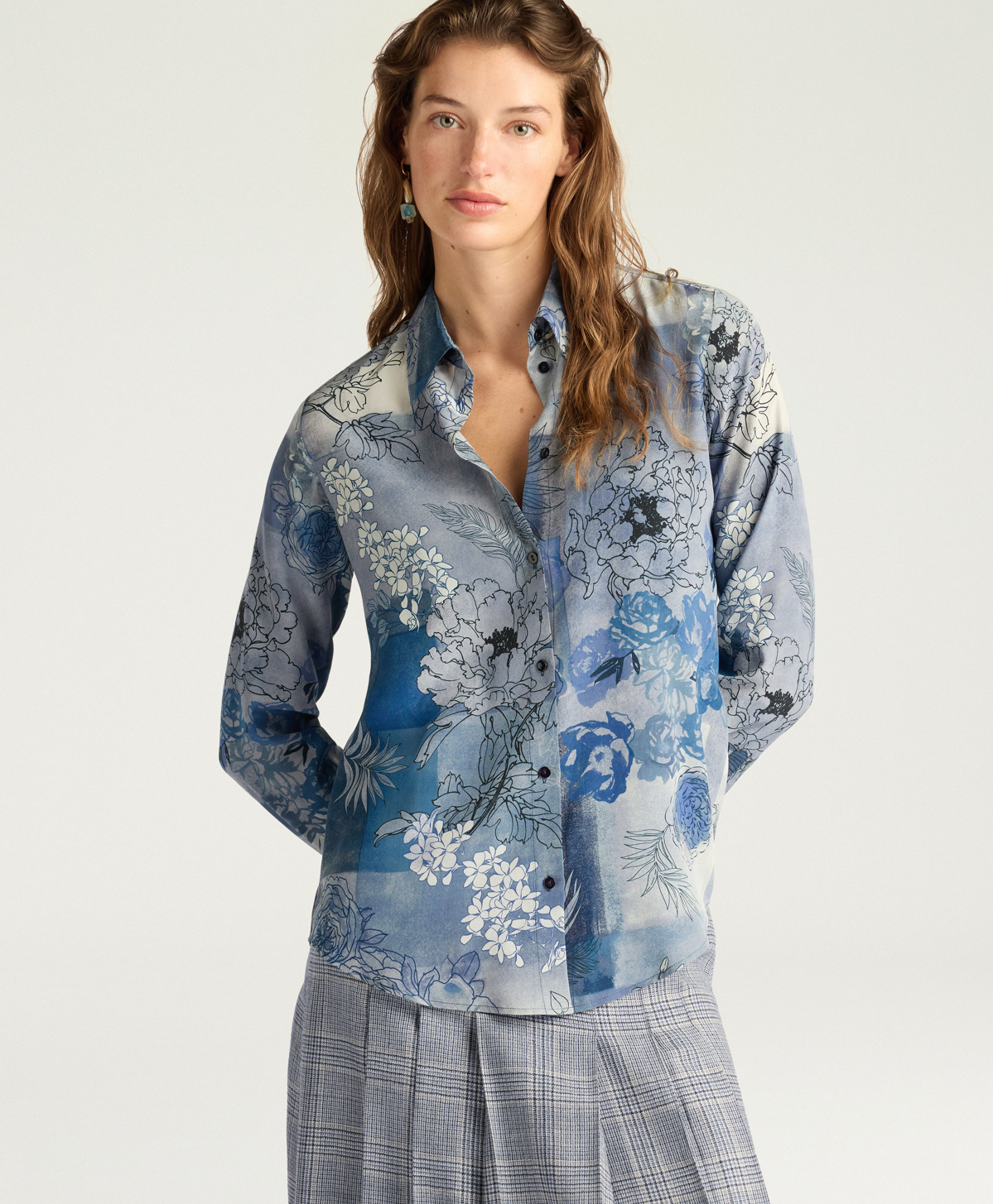 CHEMISIER MEUDON EN CRÊPE DE CHINE IMPRIMÉ - MULTICOLORE BLEU - Momonì