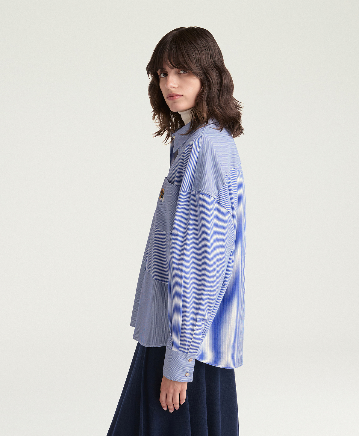 CLARE SHIRT IN STRIPED POPLIN - LIGHT BLUE - Momonì