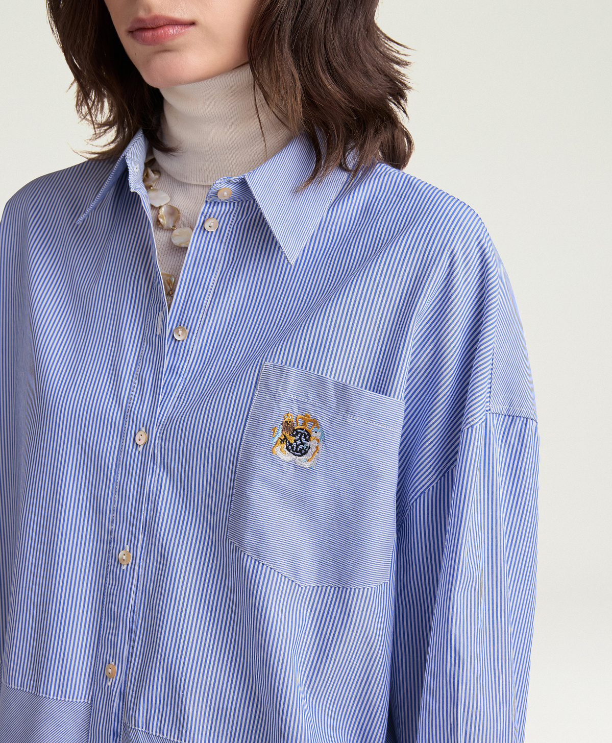 CLARE SHIRT IN STRIPED POPLIN - LIGHT BLUE - Momonì