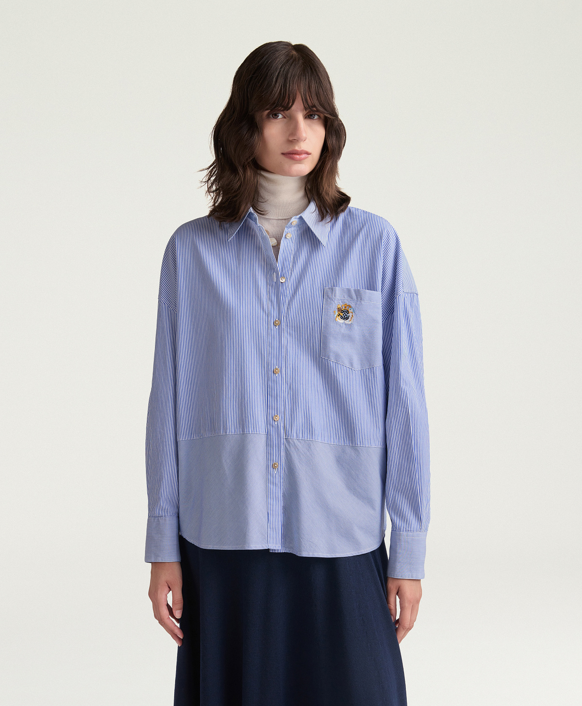 CLARE SHIRT IN STRIPED POPLIN - LIGHT BLUE - Momonì